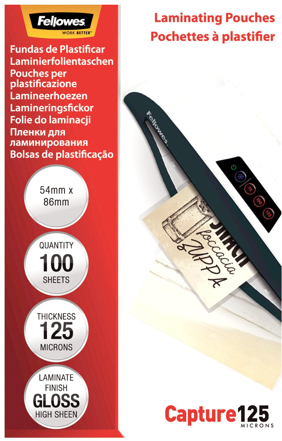 FELLOWES  Pochettes à plastif.     54x86