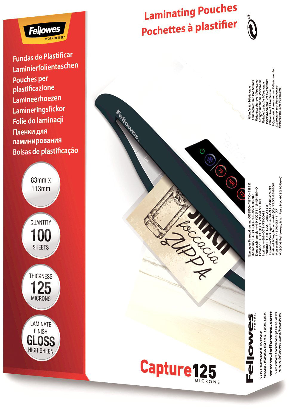 FELLOWES  Pochette plast.125mic 83x113mm