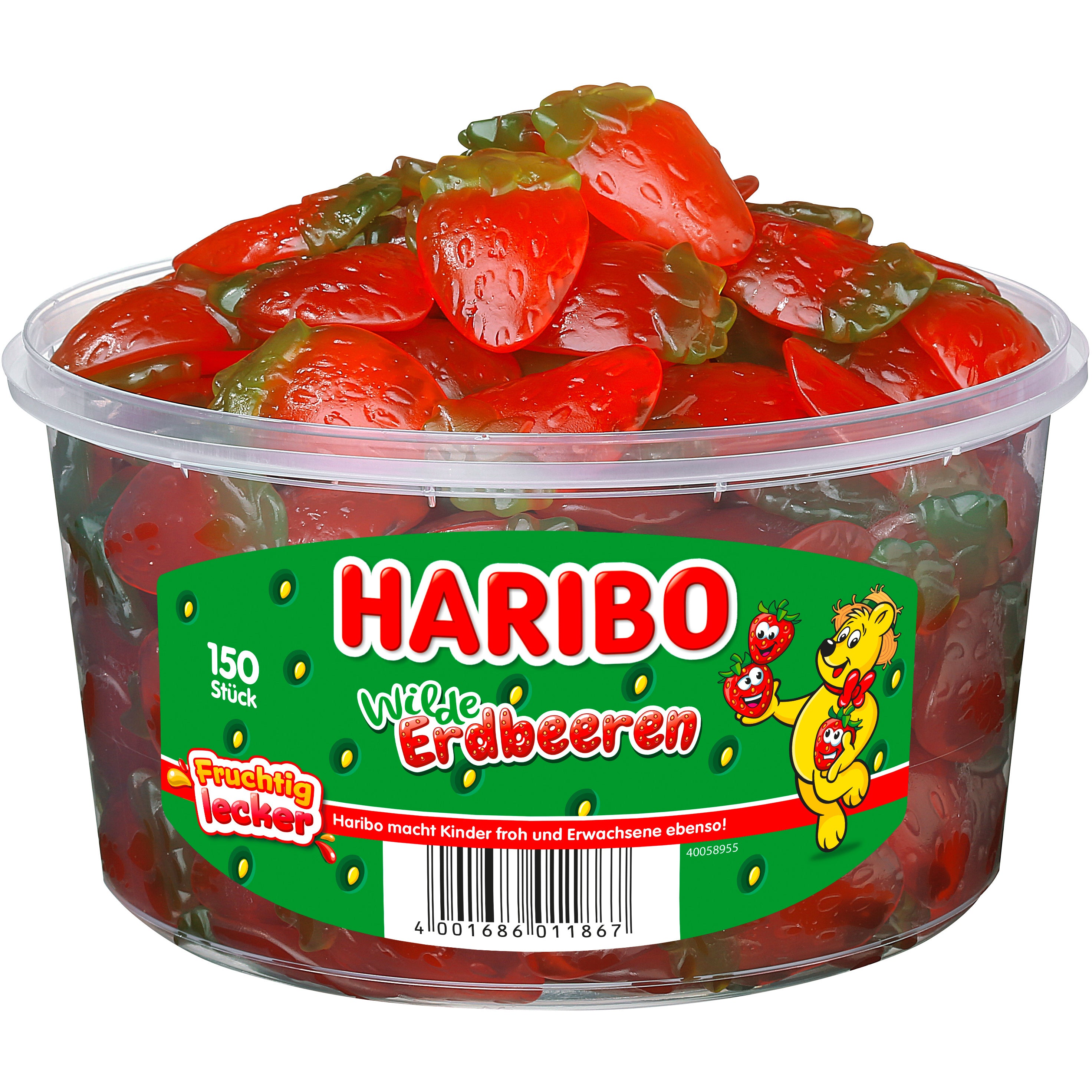 HARIBO Fraises 100009 Boîte 1200g, 150 pcs.