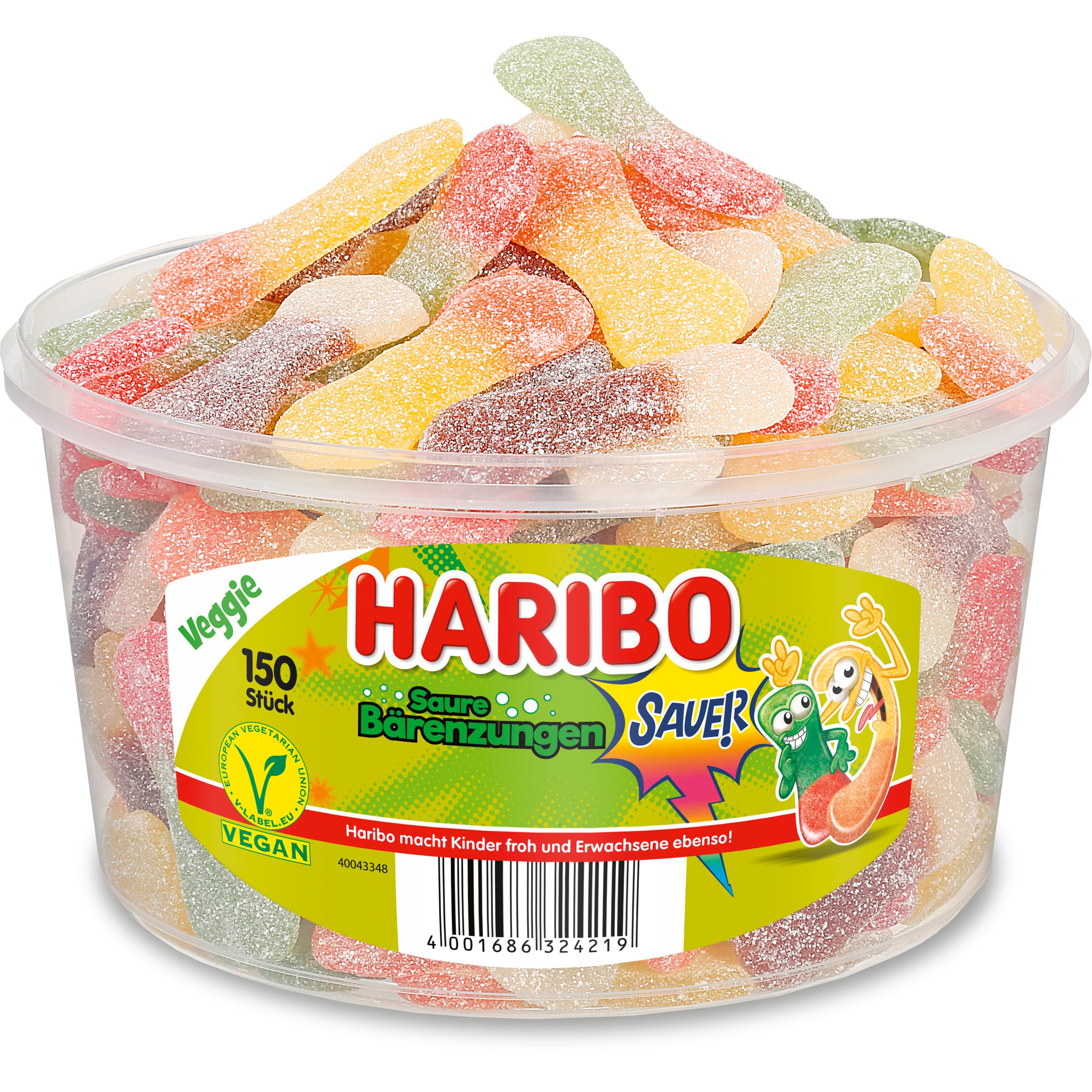 HARIBO Langues d'ours aigres 126030 Boîte 1350g, 150 pcs.