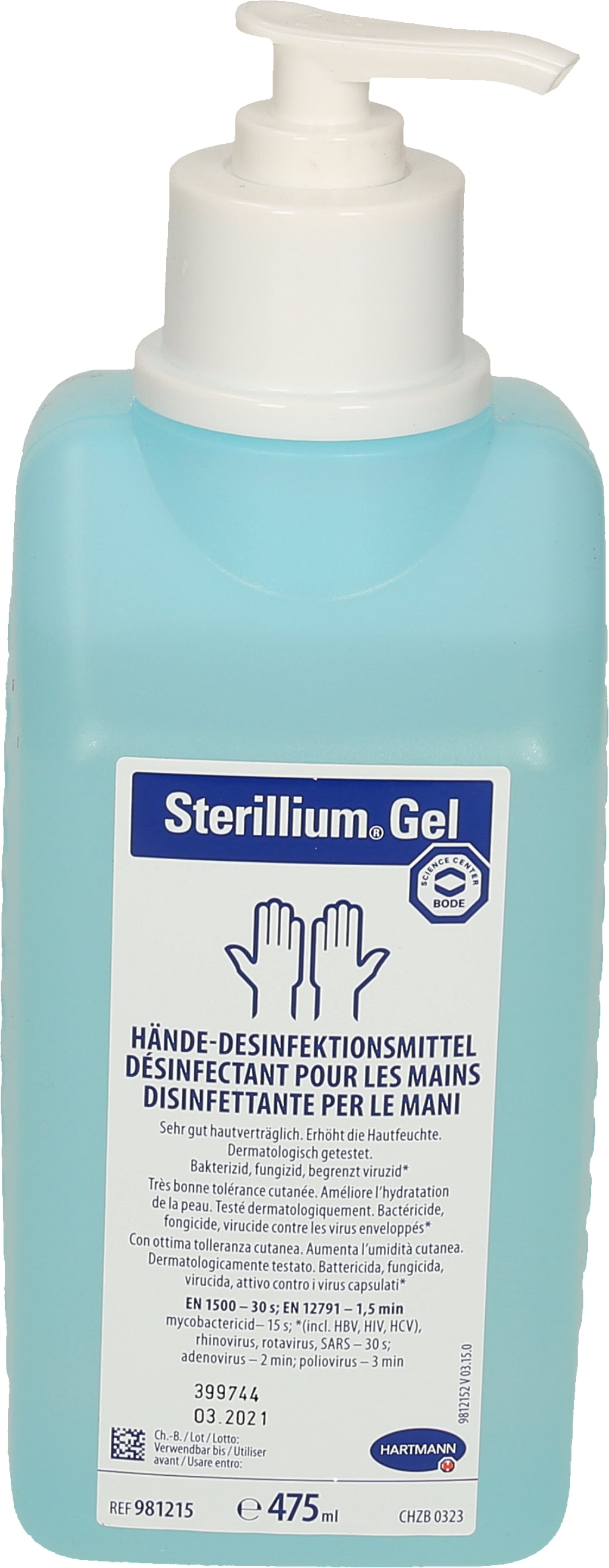 HARTMANN Hand sanitiser gel 475ml 9812155 avec application
