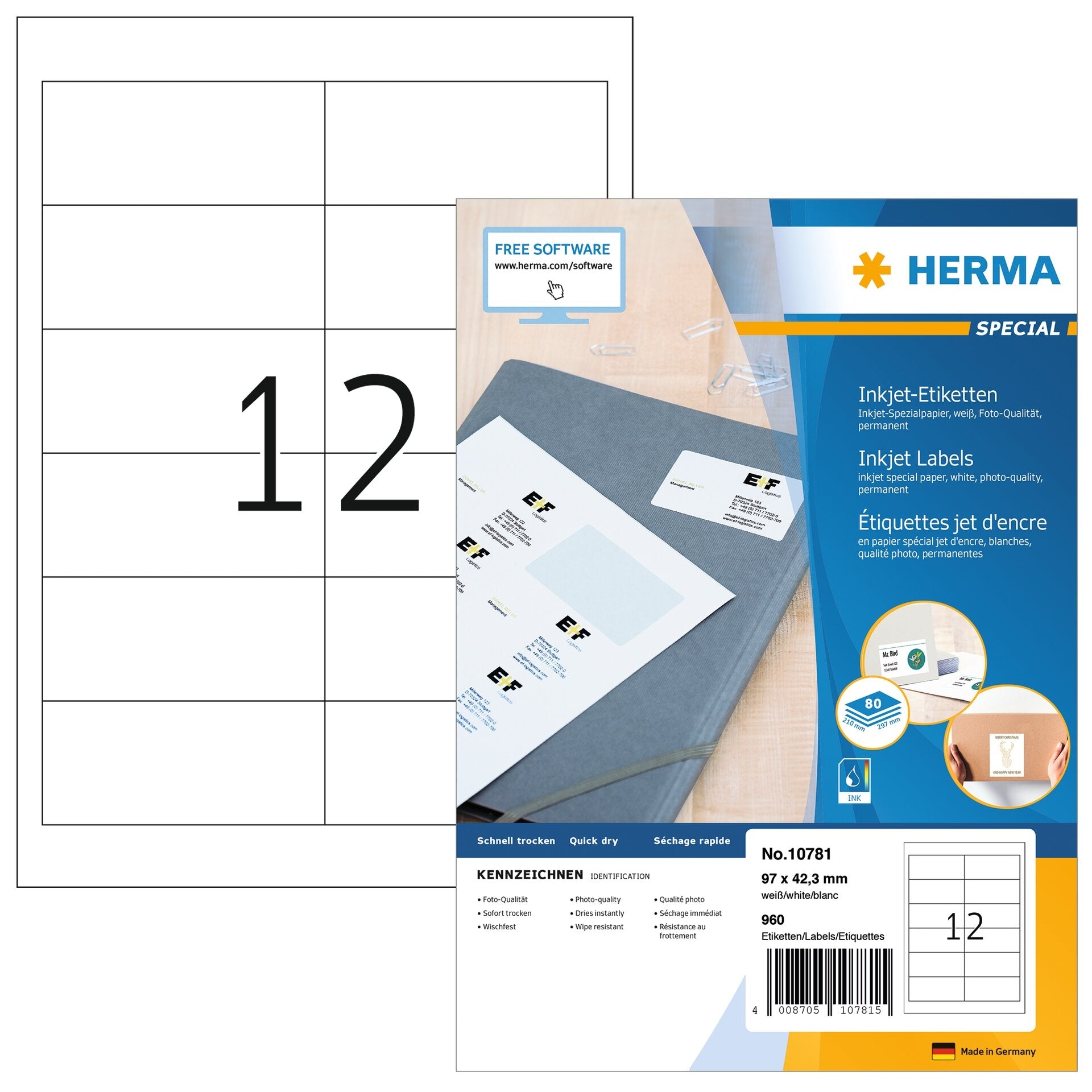HERMA     Étiquettes Inkjet    97x42.3mm