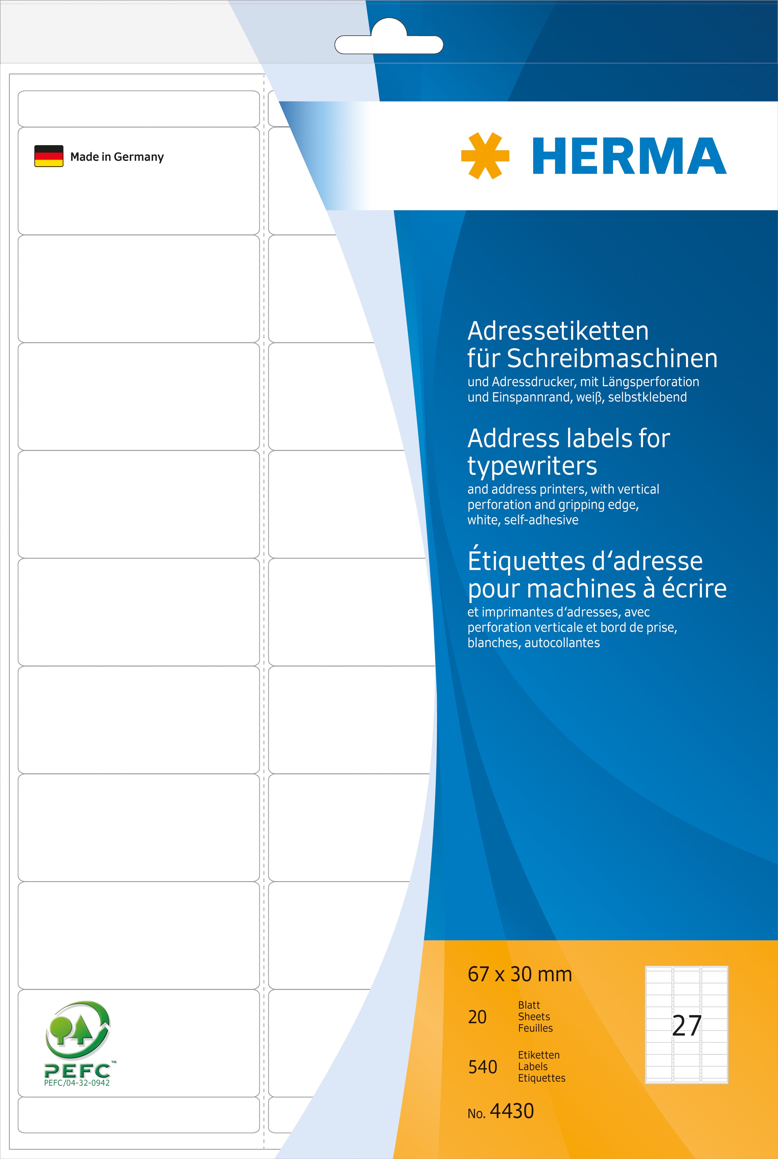 HERMA     Etiquettes adress.     67x30mm