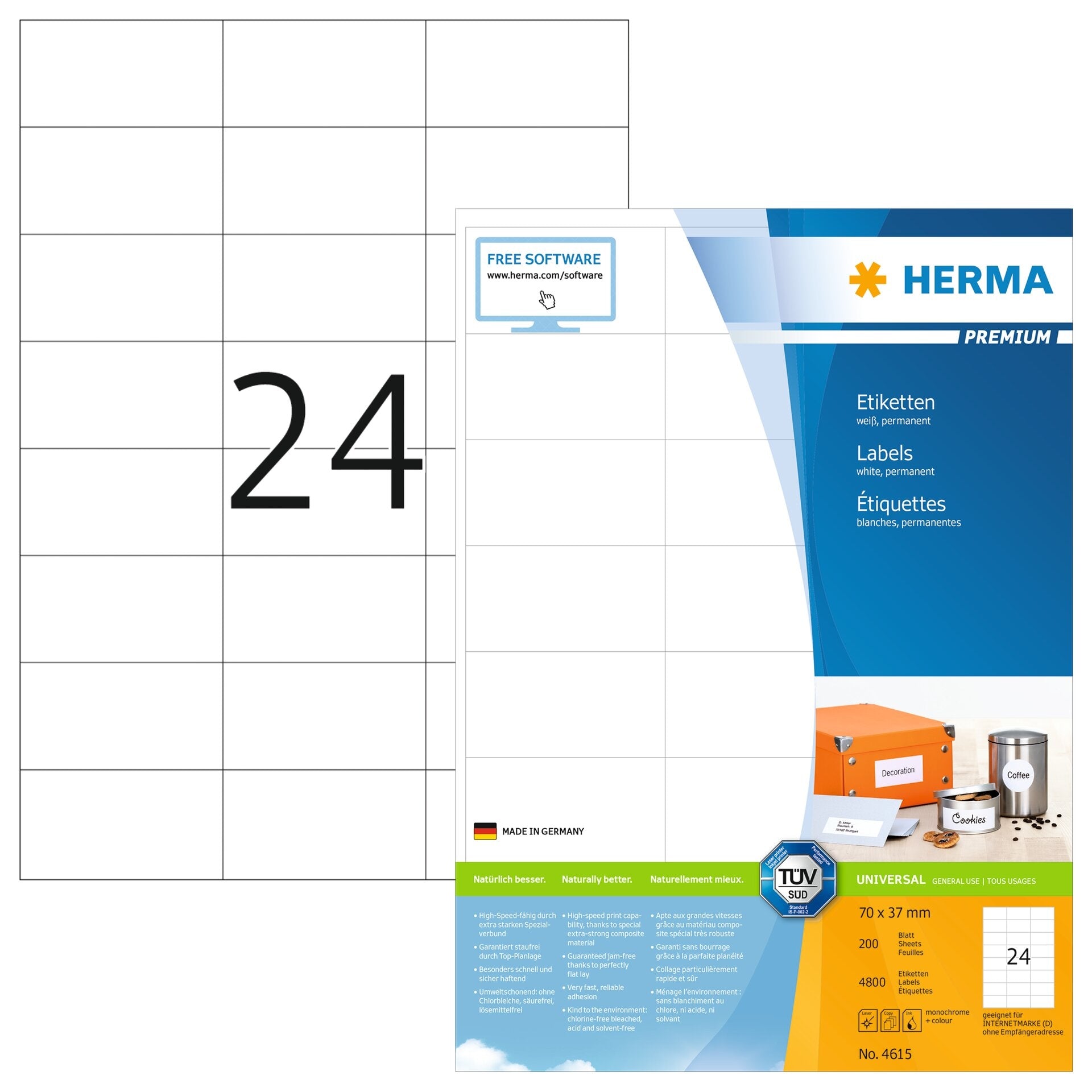 HERMA     Étiquettes univers.    70x37mm
