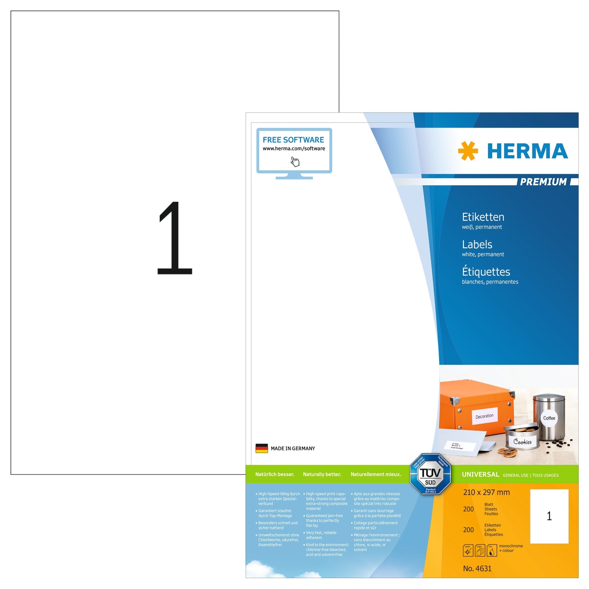 HERMA     Étiquettes univers.  210x297mm