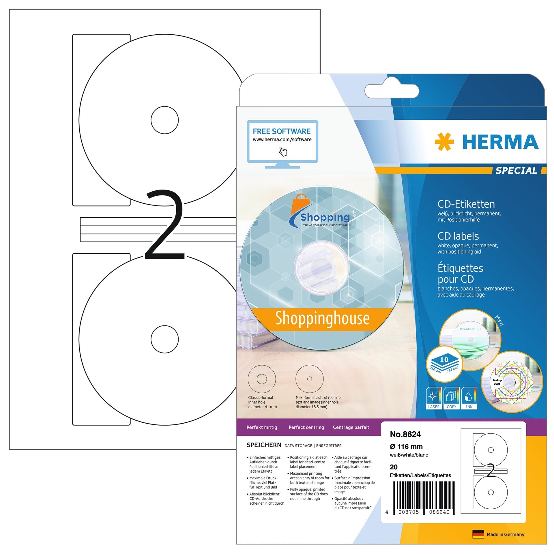 HERMA     CD Labels, blanc, 116mm