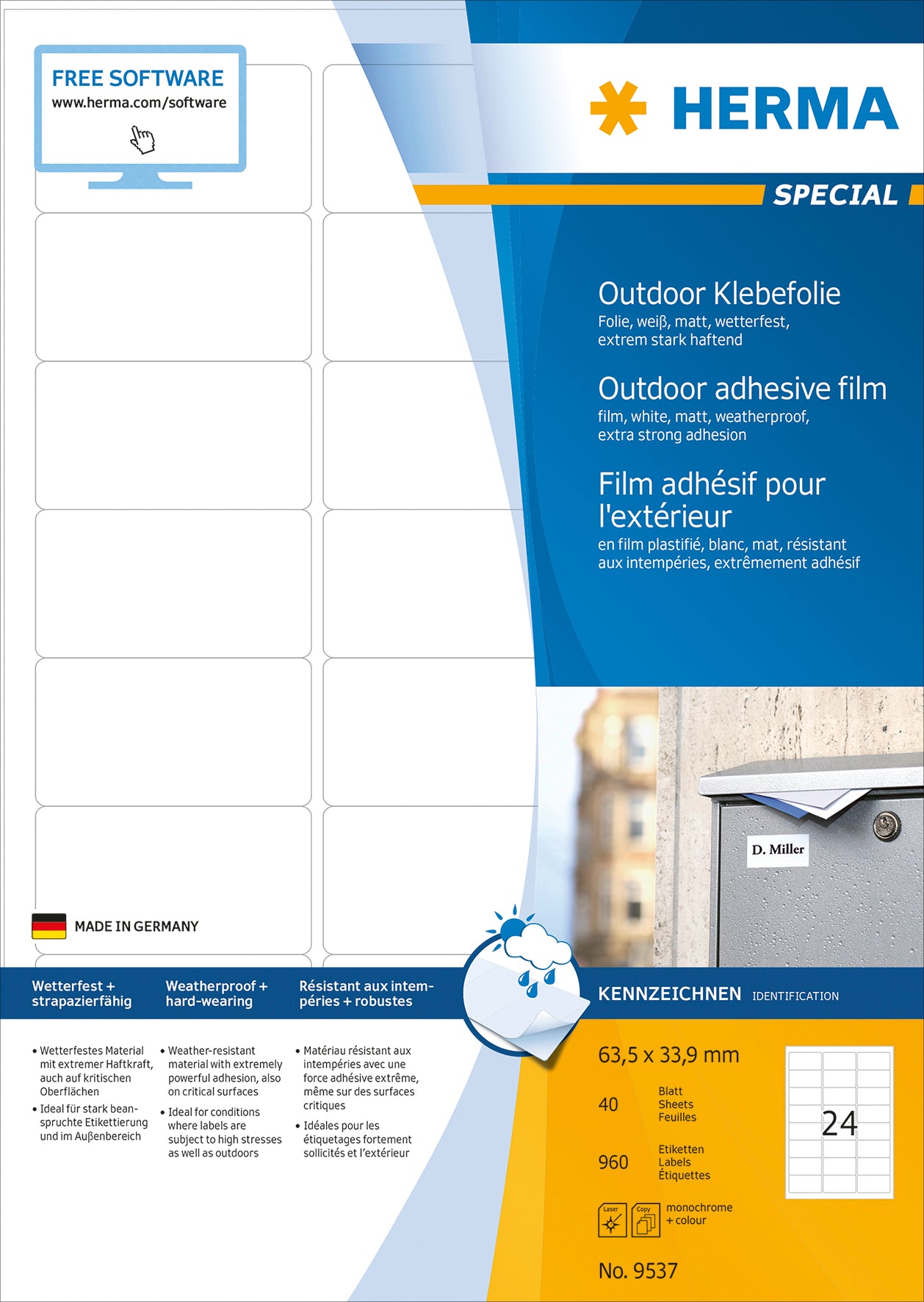 HERMA     Etiquettes film    63,5x33,9mm