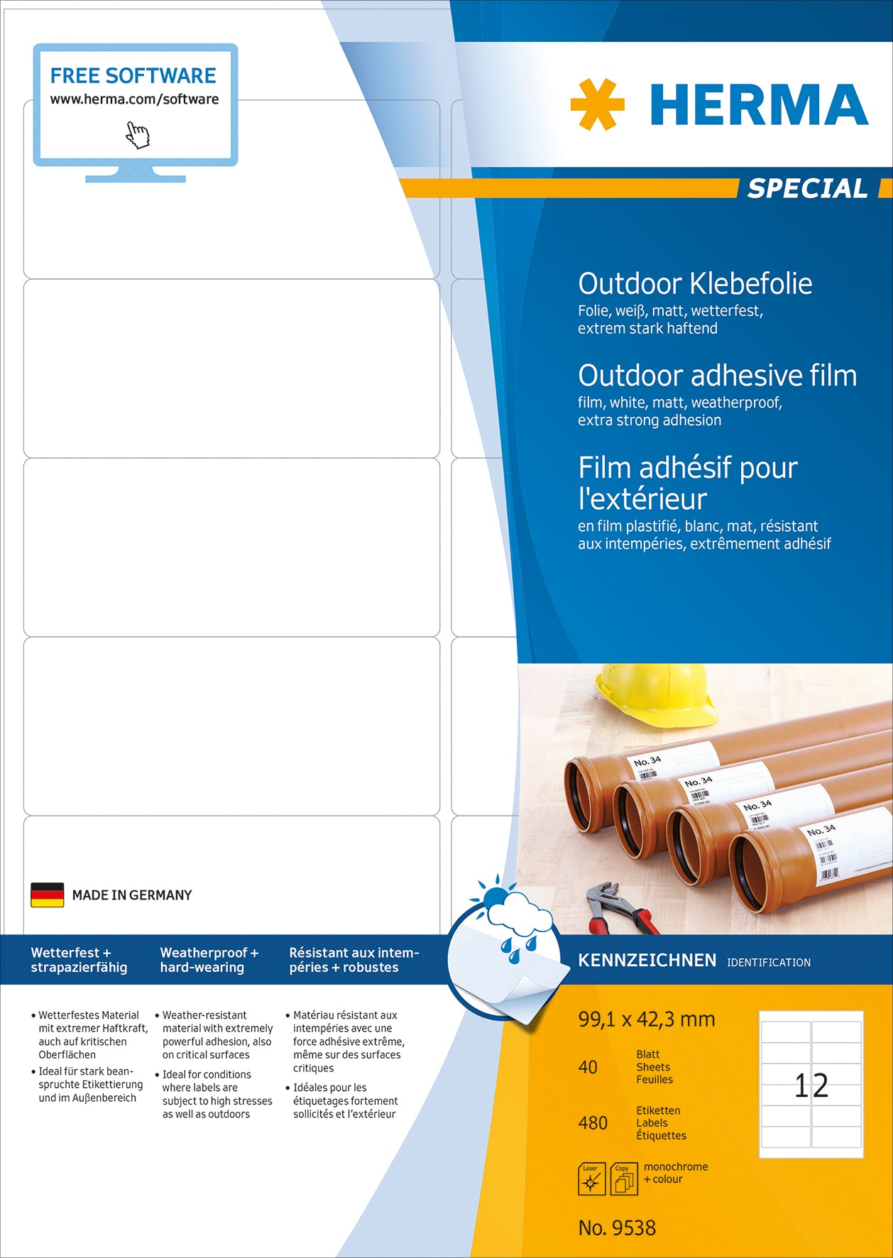 HERMA     Etiquettes film    99,1x42,3mm