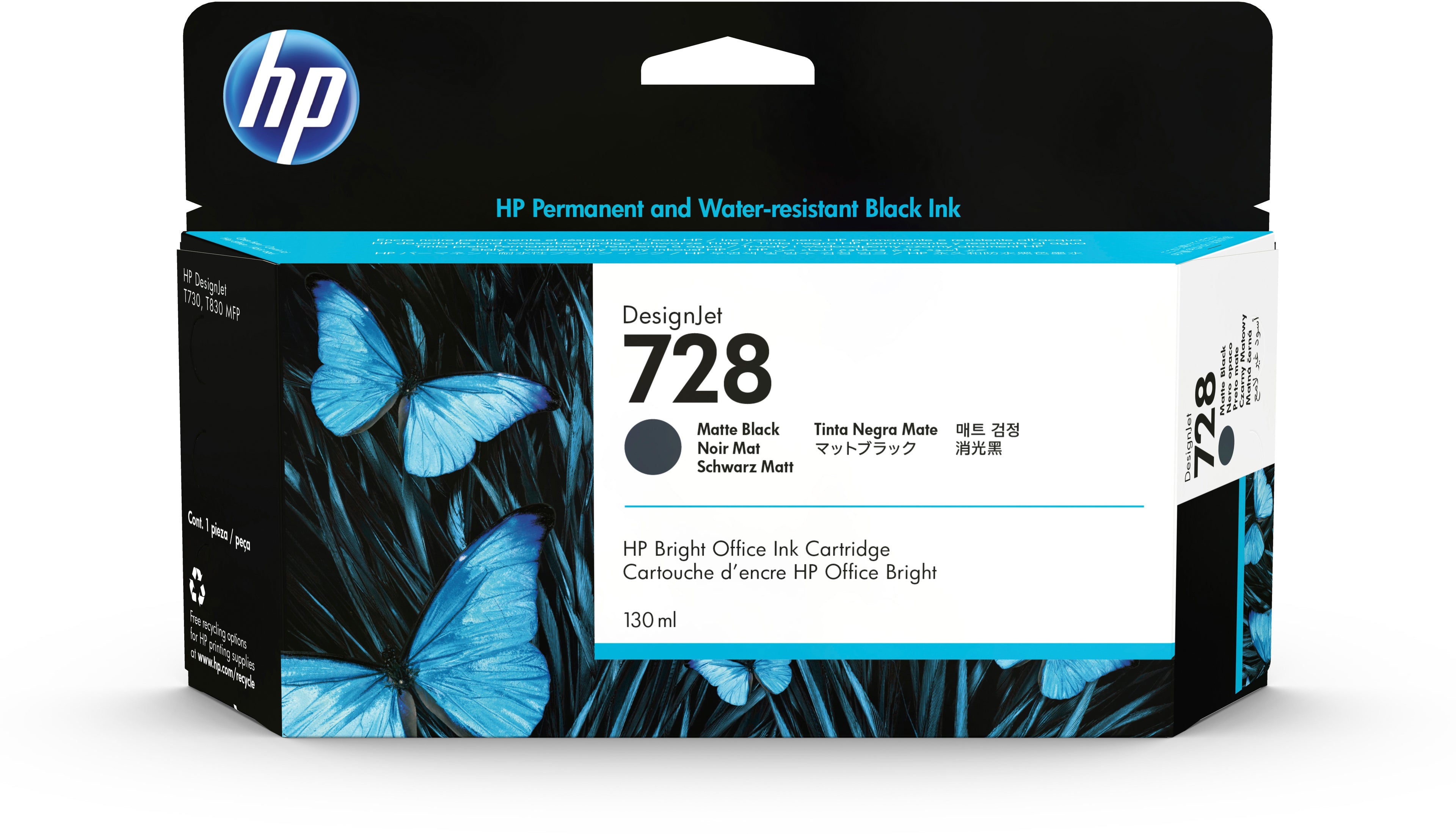 HP Cart. d'encre 728 matte black 3WX25A DesignJet T730/T830 130ml