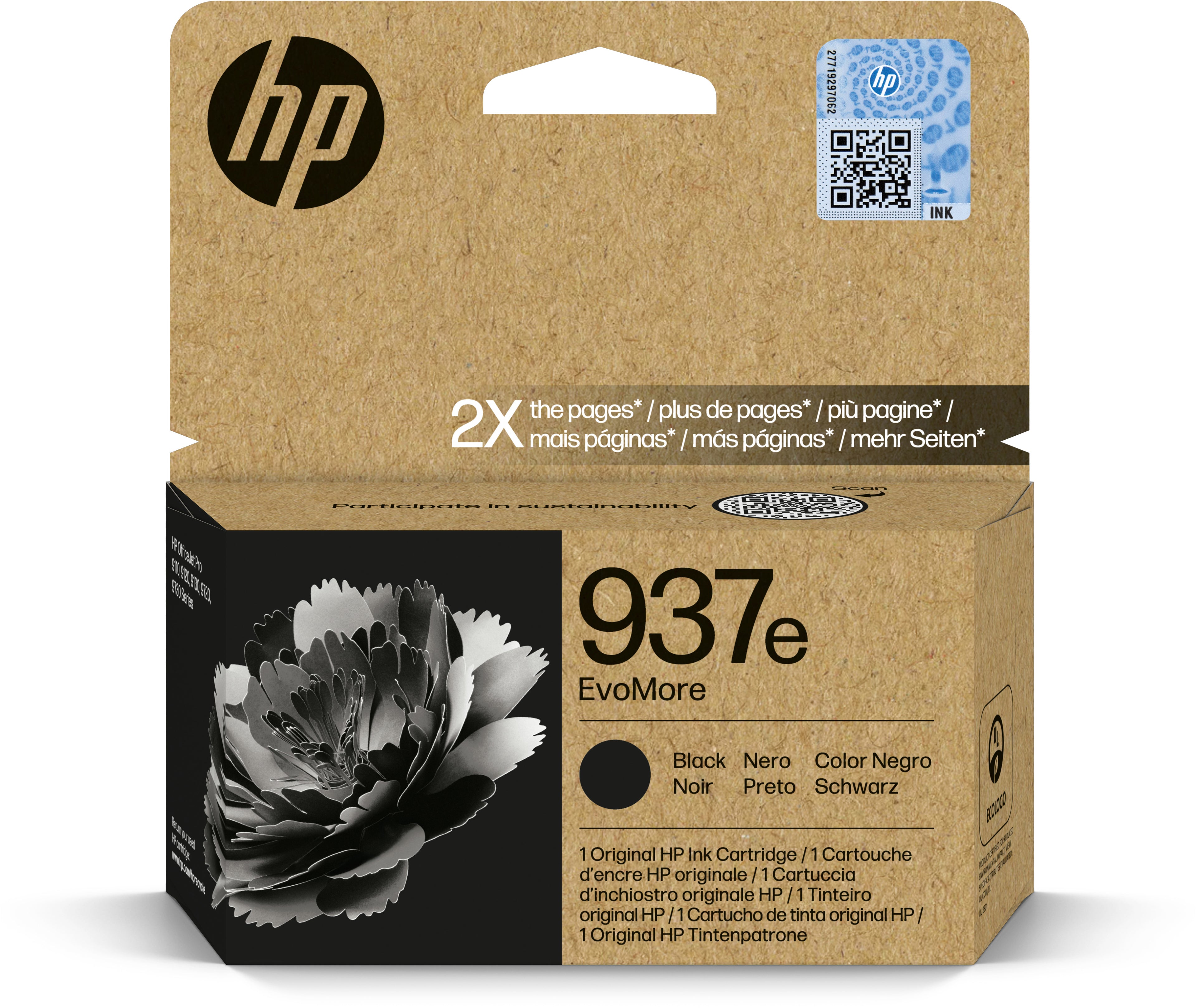 HP Cart. d'encre 937e noir 4S6W9NE OfficeJet 9110b/9120 2500 p.