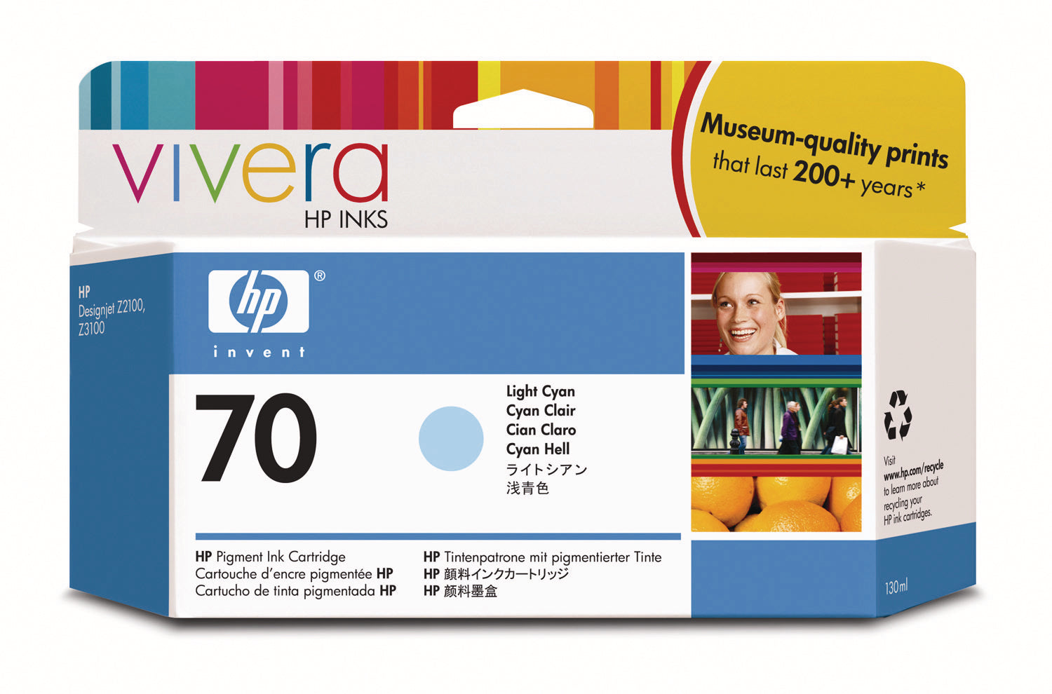 HP Cart. d'encre 70 light cyan C9390A DesignJet Z2100/3100 130ml