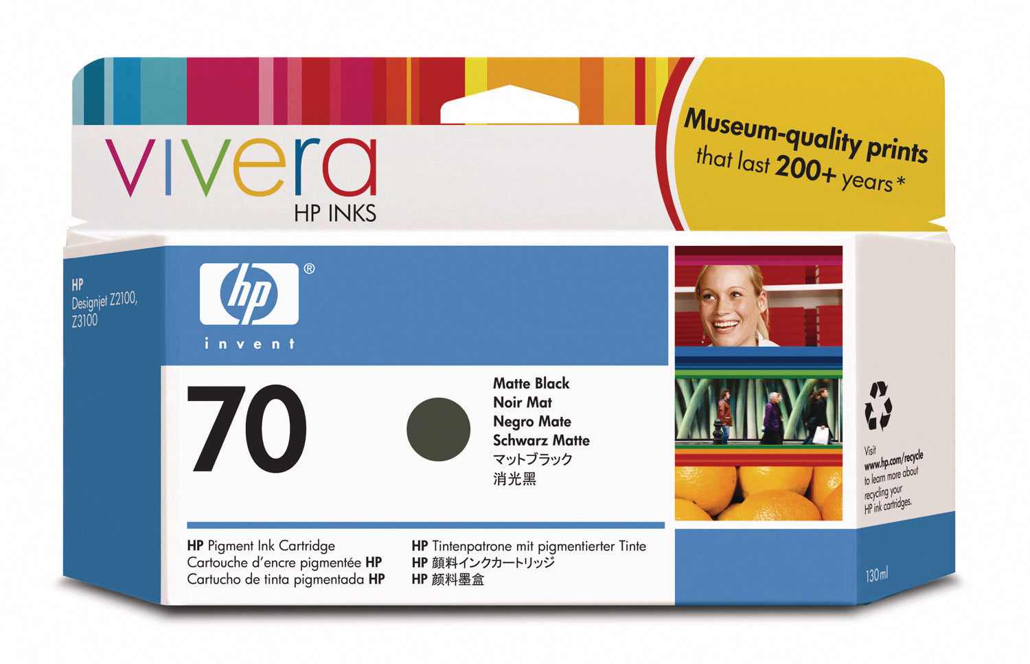 HP Cart. d'encre 70 noir mat C9448A DesignJet Z2100/3100 130ml