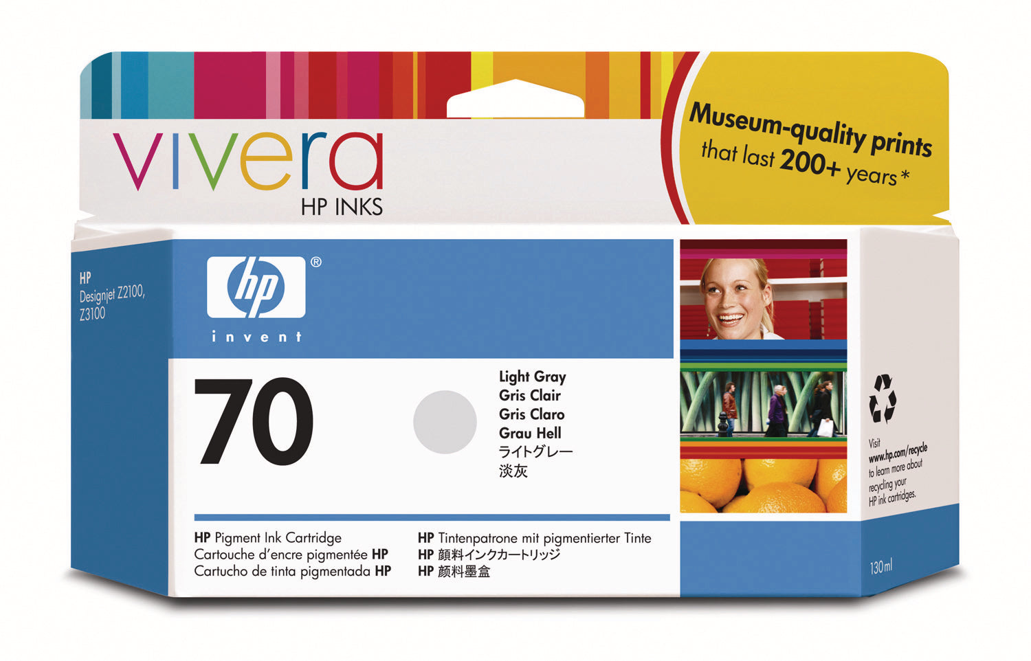HP Cart. d'encre 70 light grey C9451A DesignJet Z2100/3100 130ml