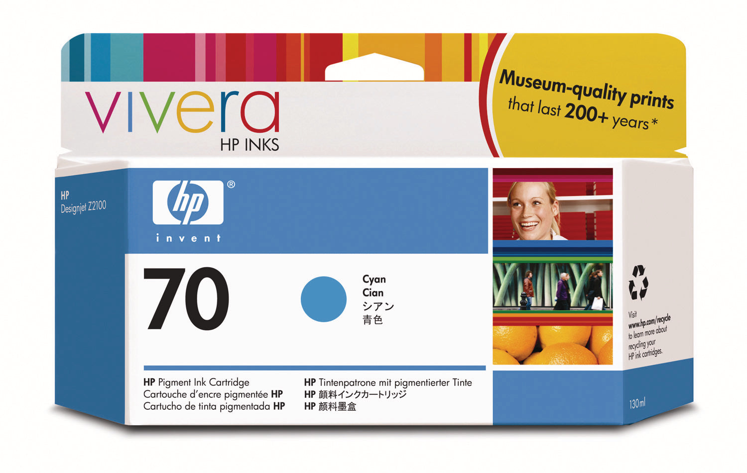 HP Cart. d'encre 70 cyan C9452A DesignJet Z2100 130ml