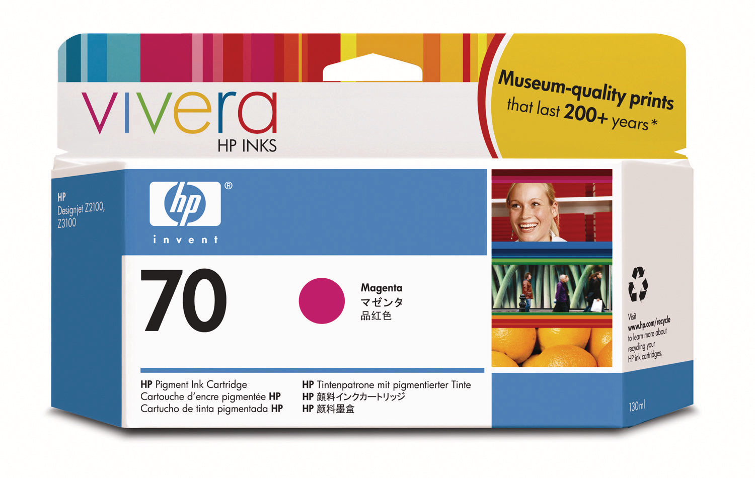 HP Cart. d'encre 70 magenta C9453A DesignJet Z2100/3100 130ml