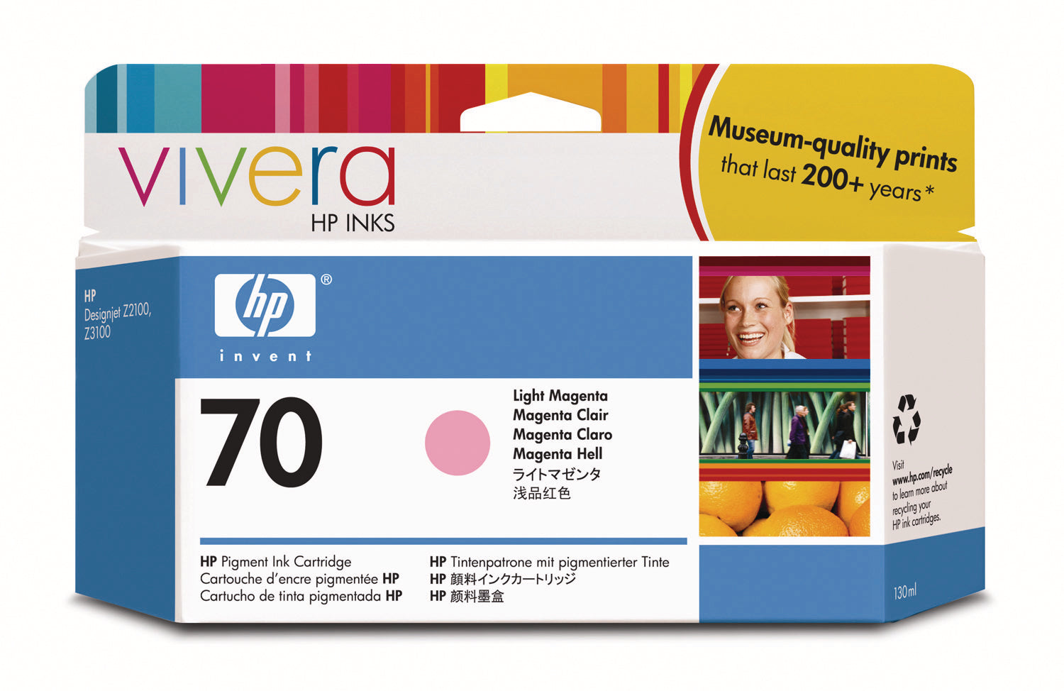 HP Cart. d'encre 70 light magenta C9455A DesignJet Z2100/3100 130ml