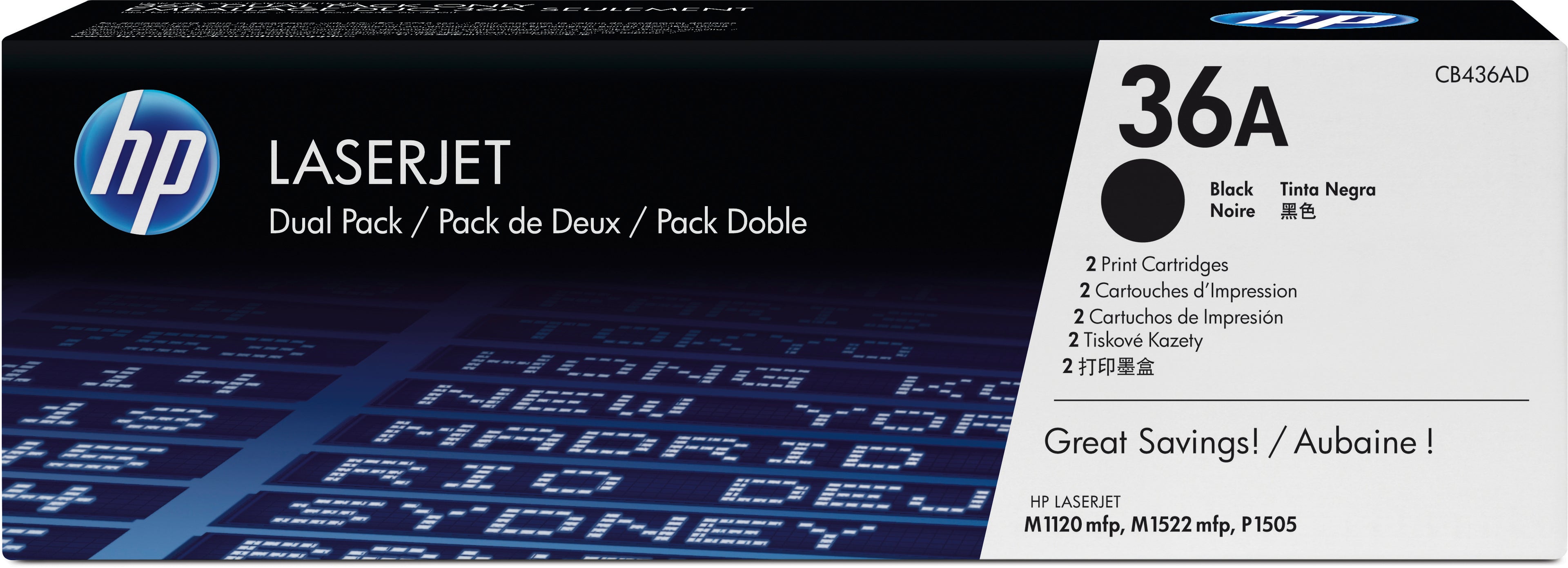 HP Cartouche toner 36A noir CB436AD LaserJet P1505 2 pièces