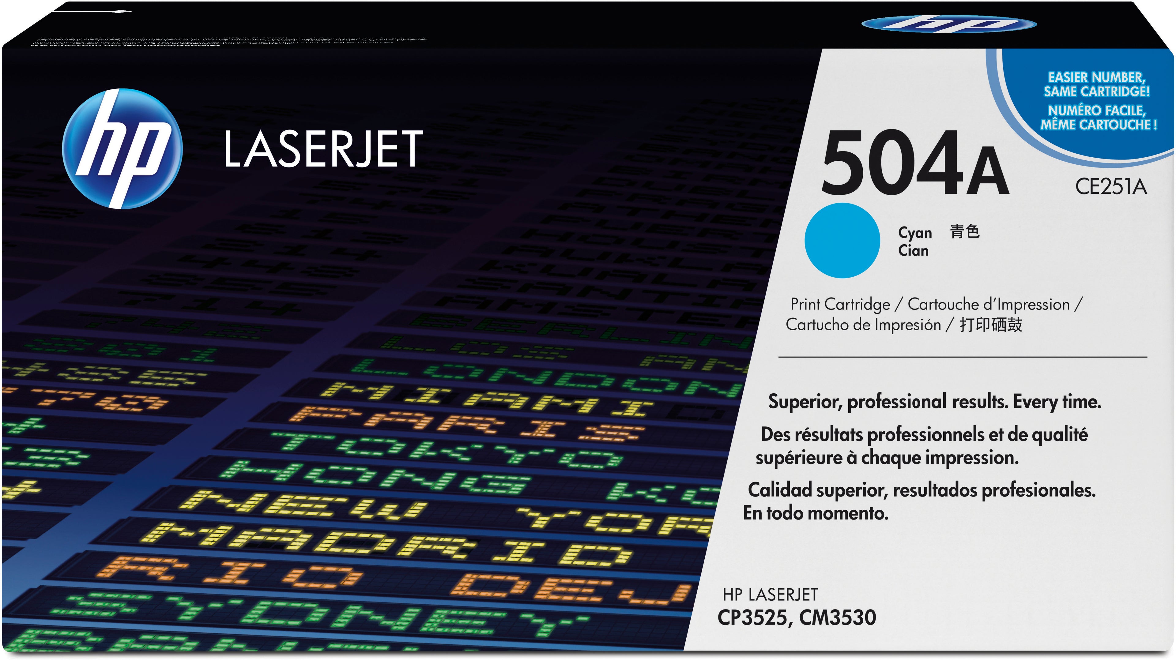 HP Cartouche toner 504A cyan CE251A Color LaserJet CP3525 7000 p.