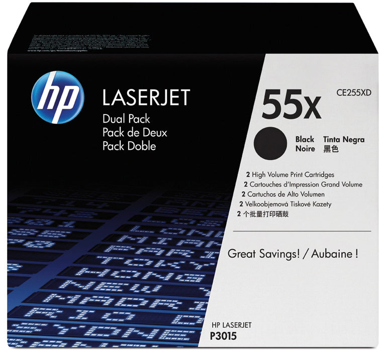 HP Cartouche toner 55X noir CE255XD LaserJet P3015 2 pièces