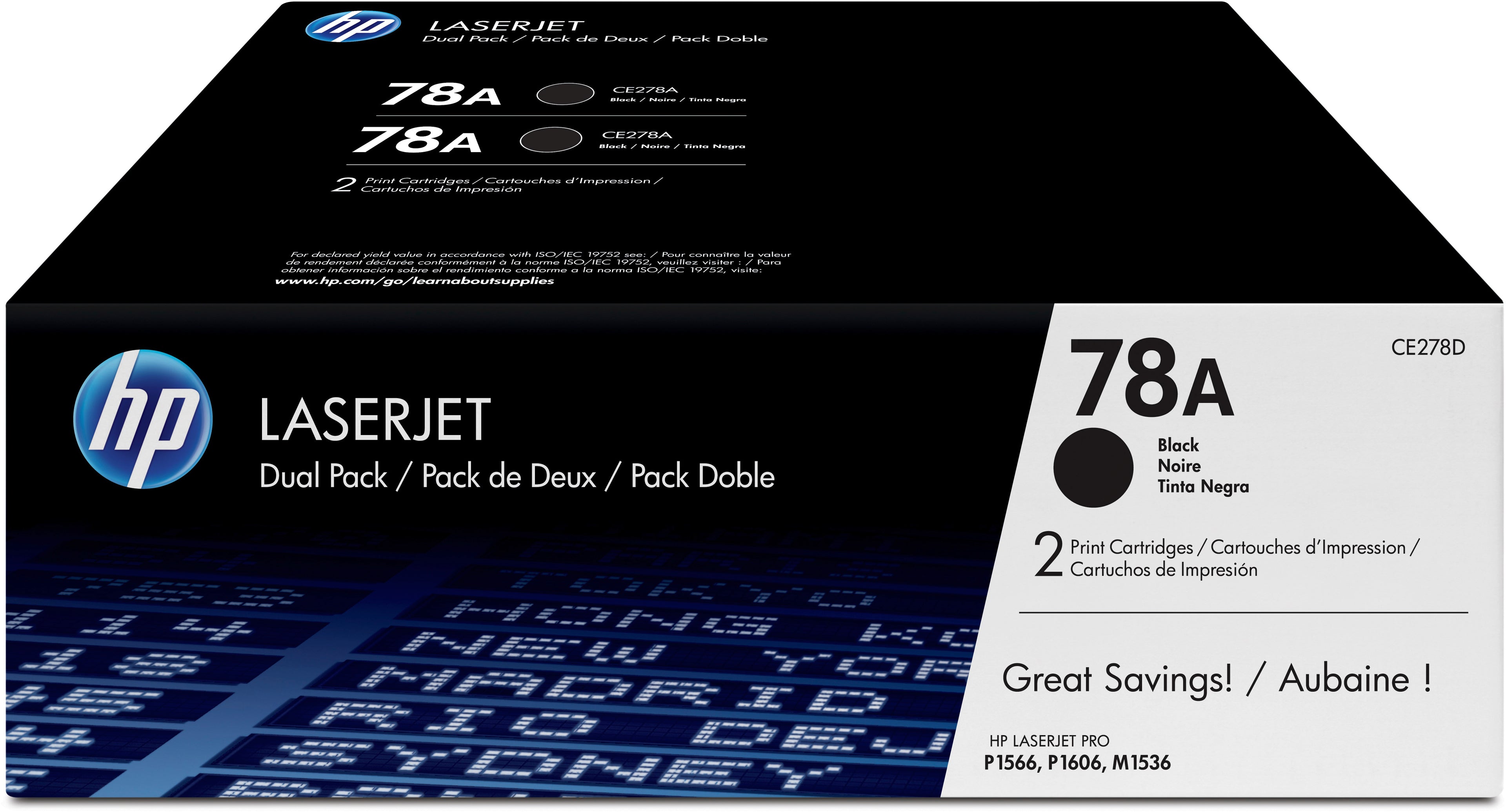 HP Cartouche toner 78A noir CE278AD LaserJet Pro P1566 2 pièces