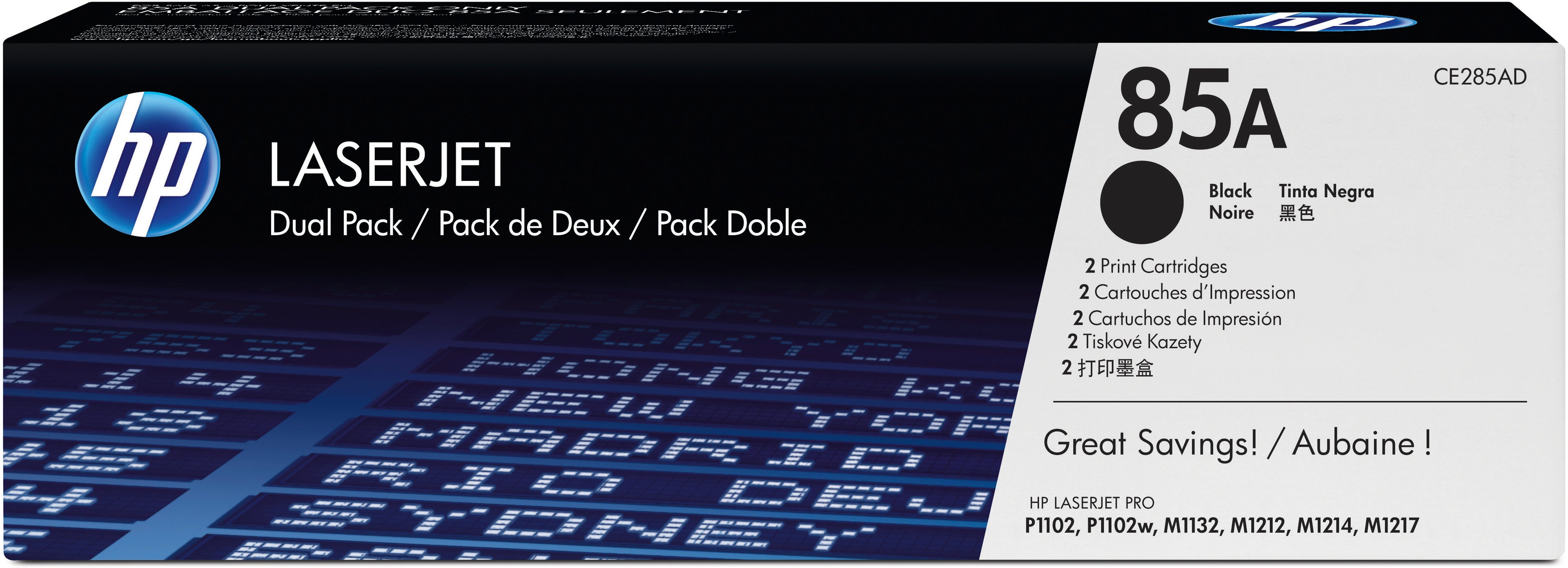 HP Cartouche toner 85A noir CE285AD LaserJet Pro P1102 2 pièces