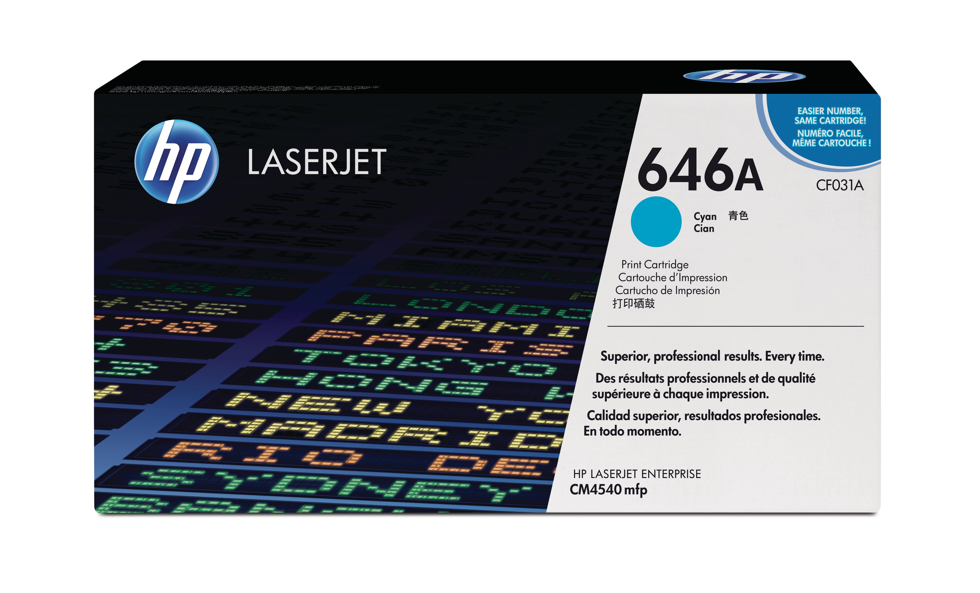 HP Cartouche toner 646A cyan CF031A Color LJ CM4540 12'500 pages