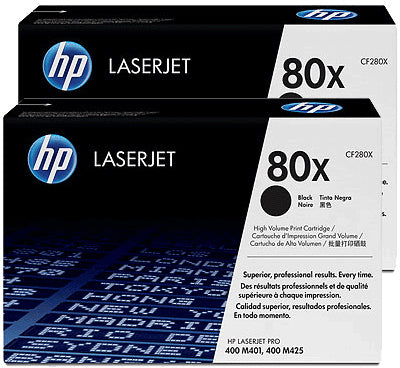 HP Cartouche toner 80X noir CF280XD LaserJet Pro 400 2 pcs.