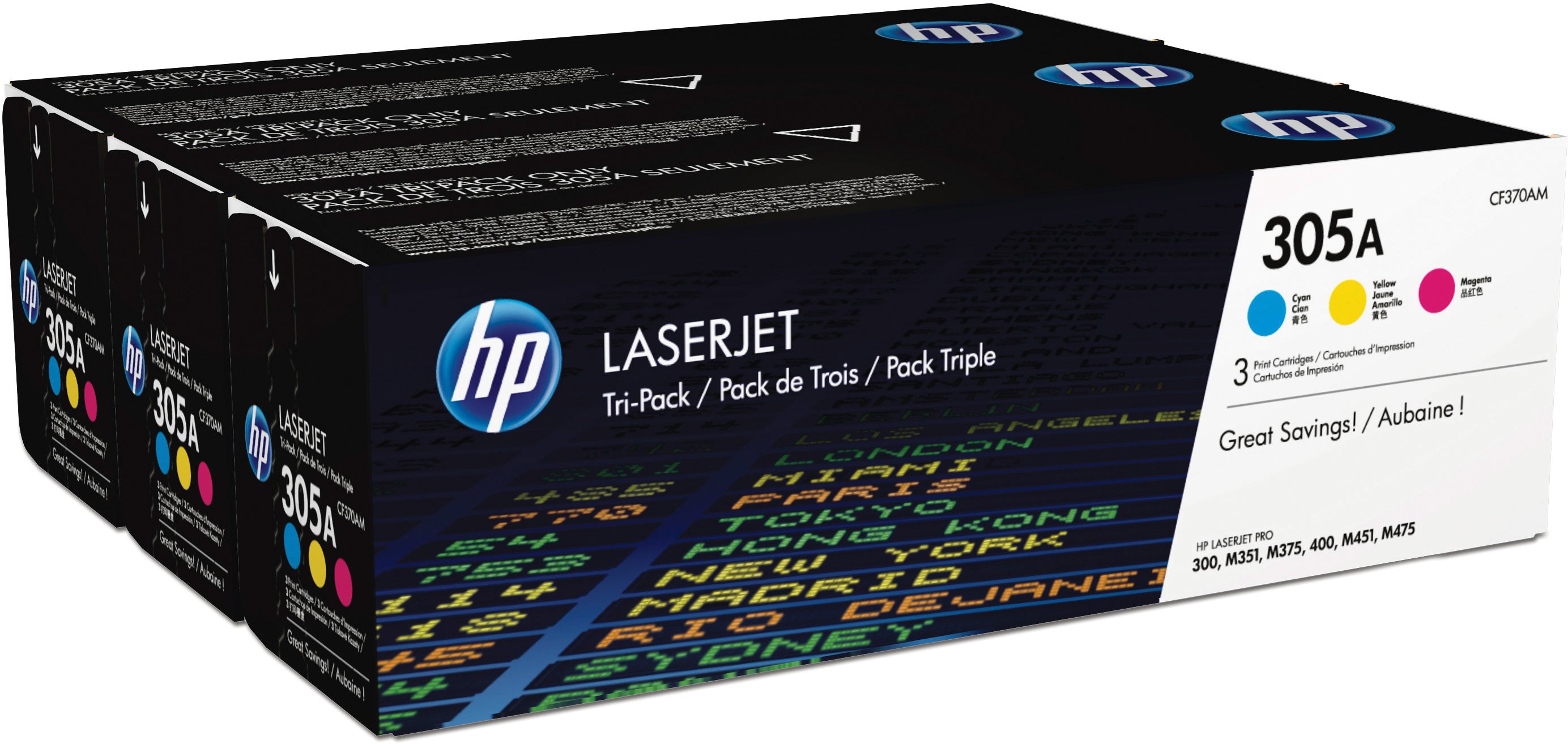 HP Toner Tri-Pack 305A CMY CF370AM LJ Pro Color M375 2600 pages