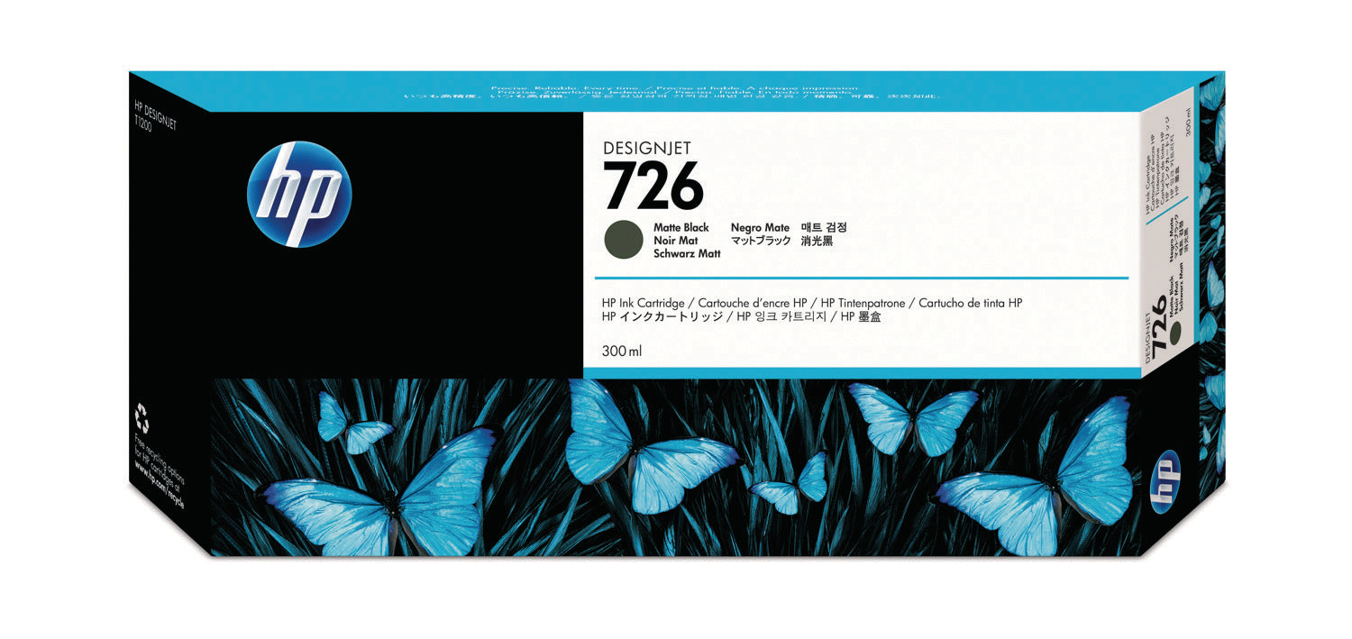 HP Cart. d'encre 726 noir mat CH575A DesignJet T1200 300ml