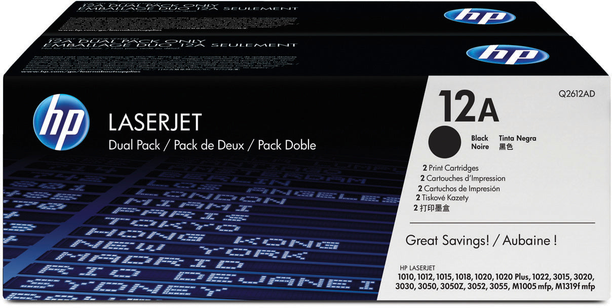 HP Cartouche toner 12A noir Q2612AD LaserJet 1010 2 pièces