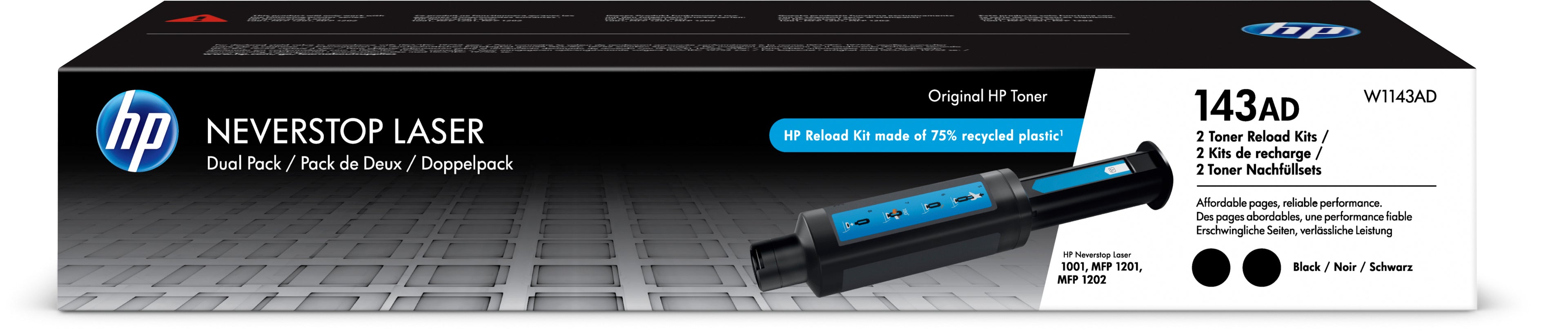 HP Kit recharge Toner 143A noir W1143AD 1001n/1201n/1202nw 2 pièces