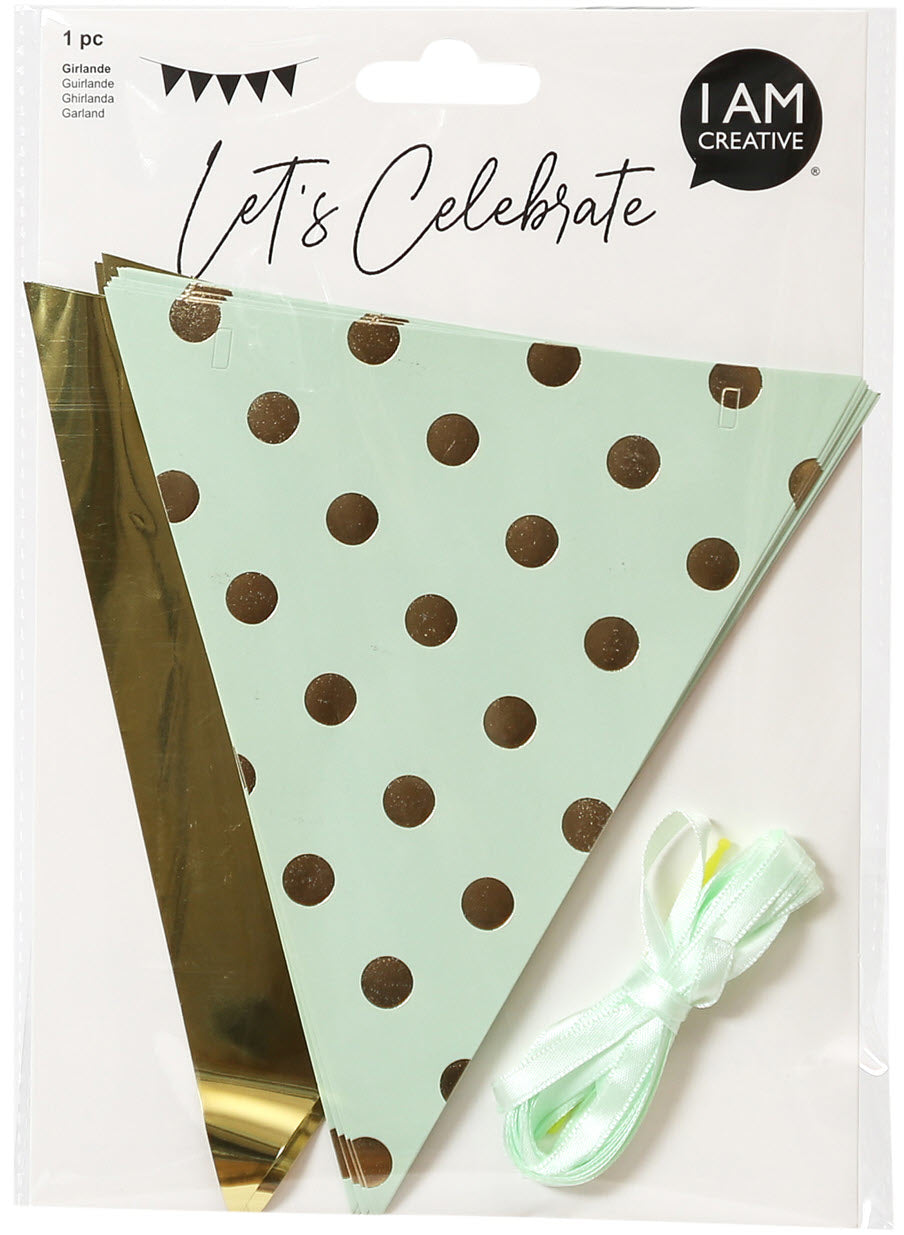 I AM CREATIVE Guirlande fanions, 3.6 m 6010.976 menthe, or