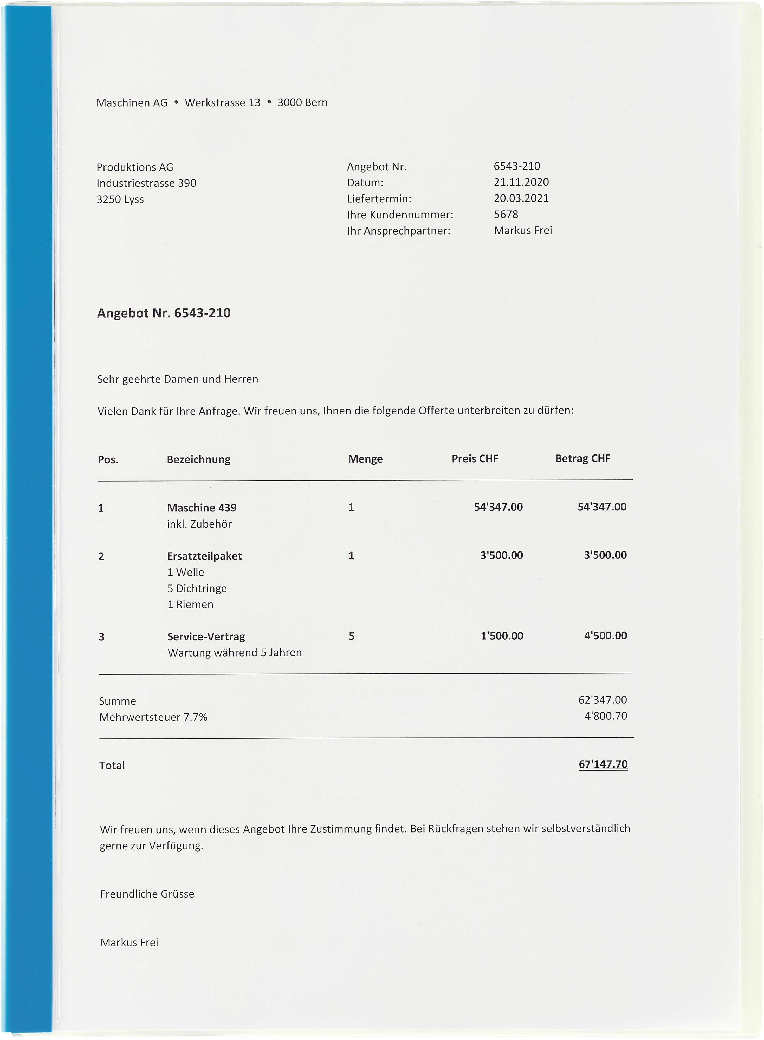 KOLMA Dossiers d'offre Plast. A4 10.742.20 Boden opak weiss
