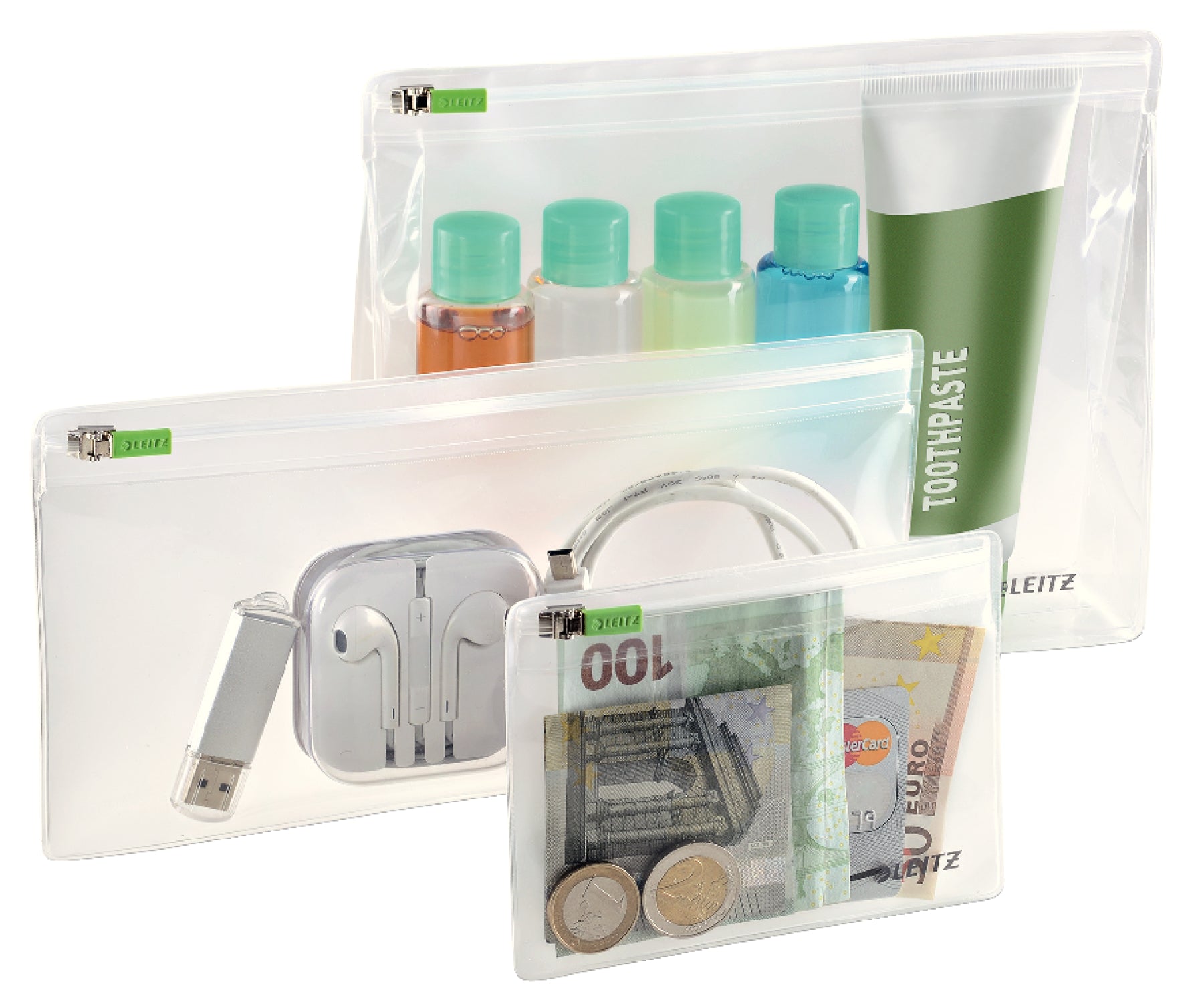 LEITZ Pochette zip XS,S,M 40100000 transparent, ass. 3 pcs.