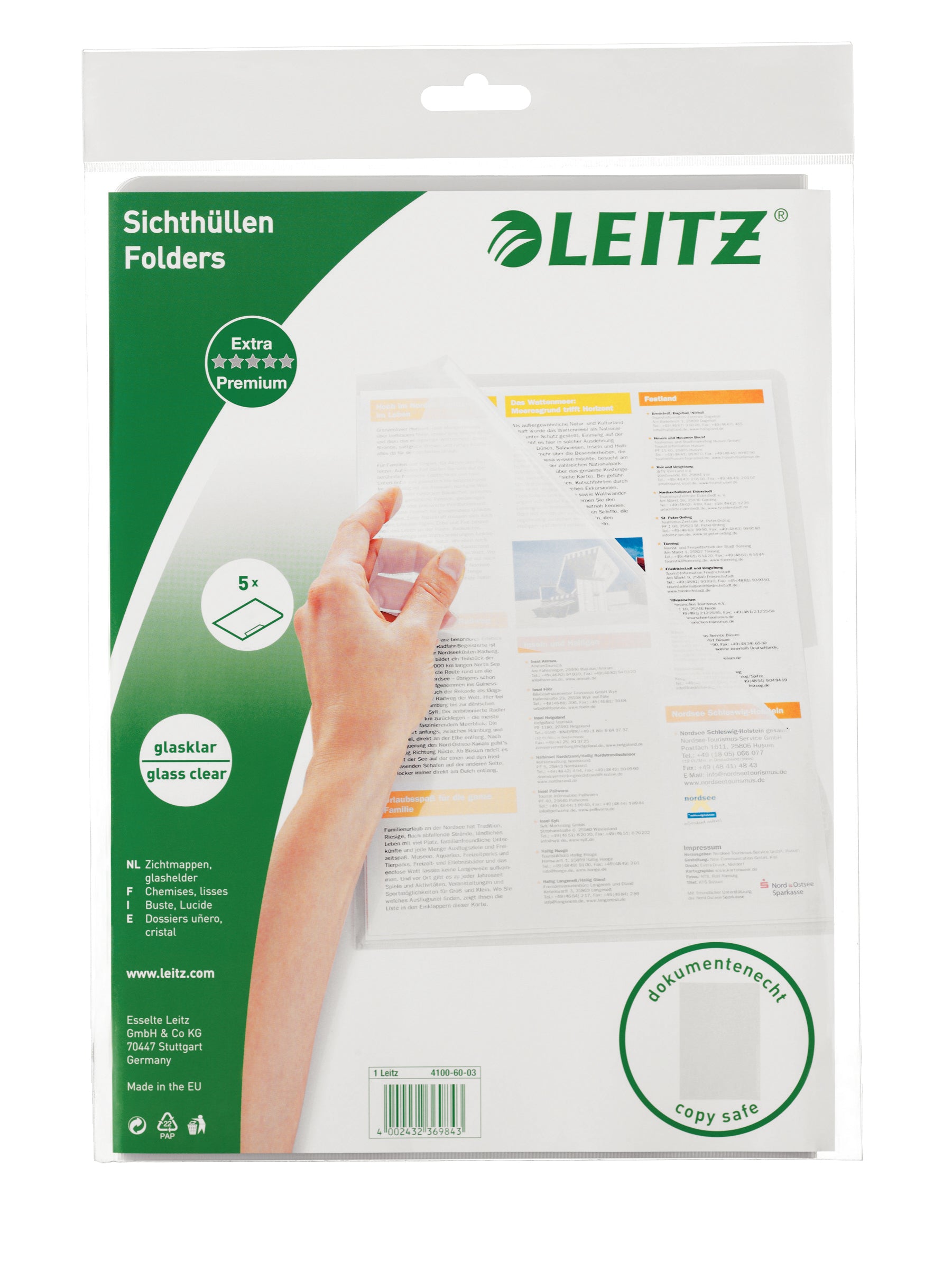 LEITZ Premium Dossier PVC A4 41006003 transparent 5 pcs.