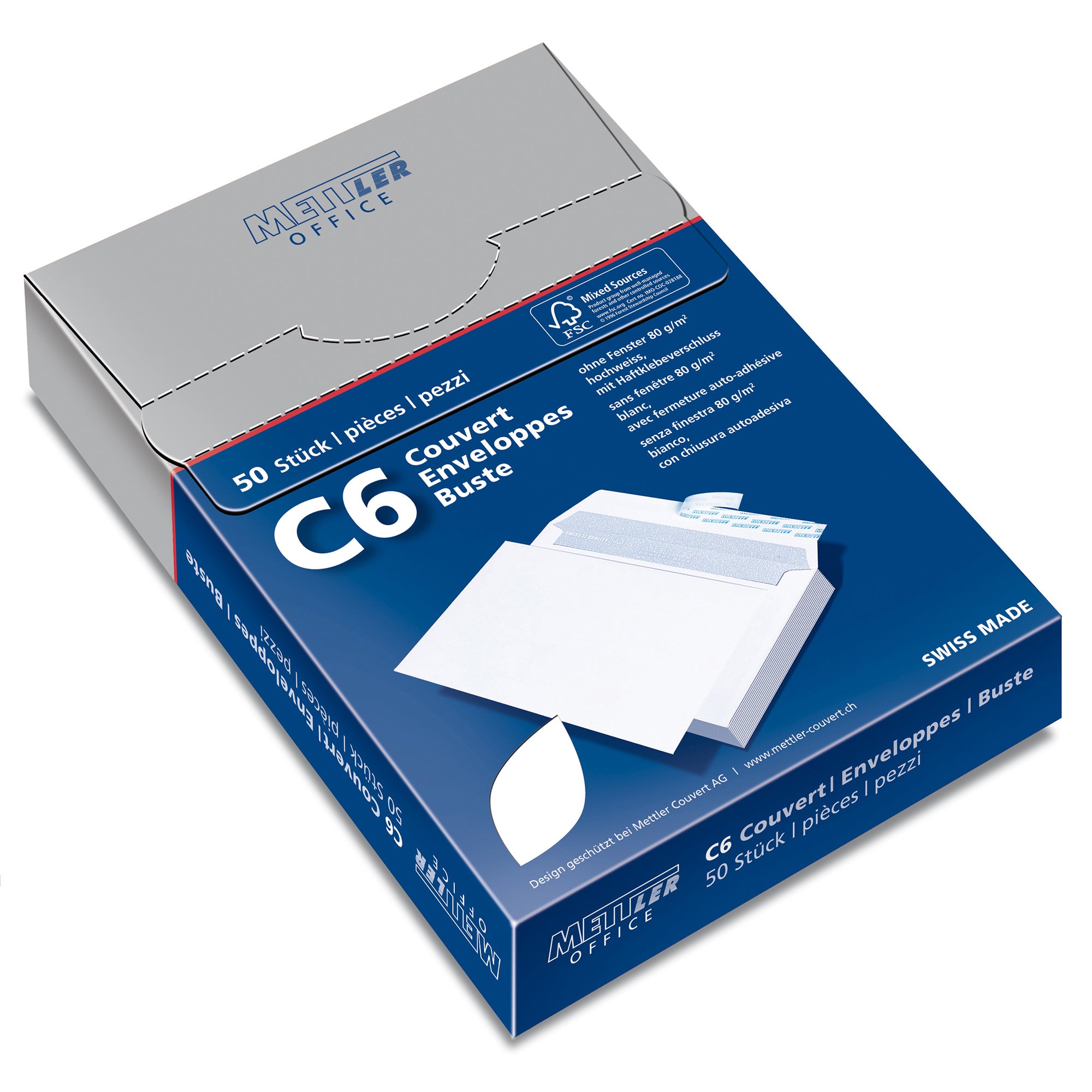 METTLER Enveloppe sans fenêtre C6 6066-80-S50 80g,blanc,colle 50 pcs.