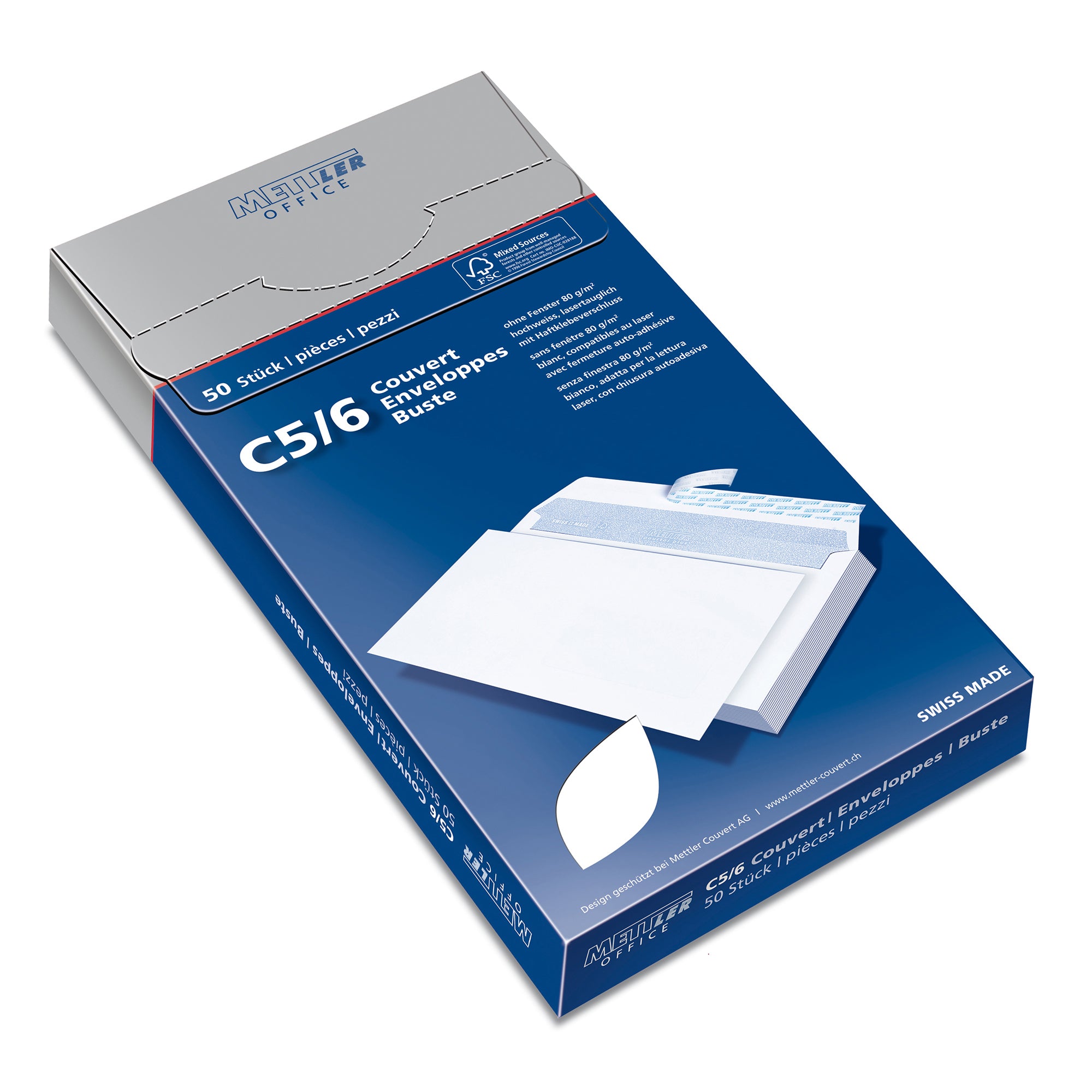 METTLER Enveloppe sans fenêtre C5/6 7066-80-S50 80g,blanc,colle 50 pcs.
