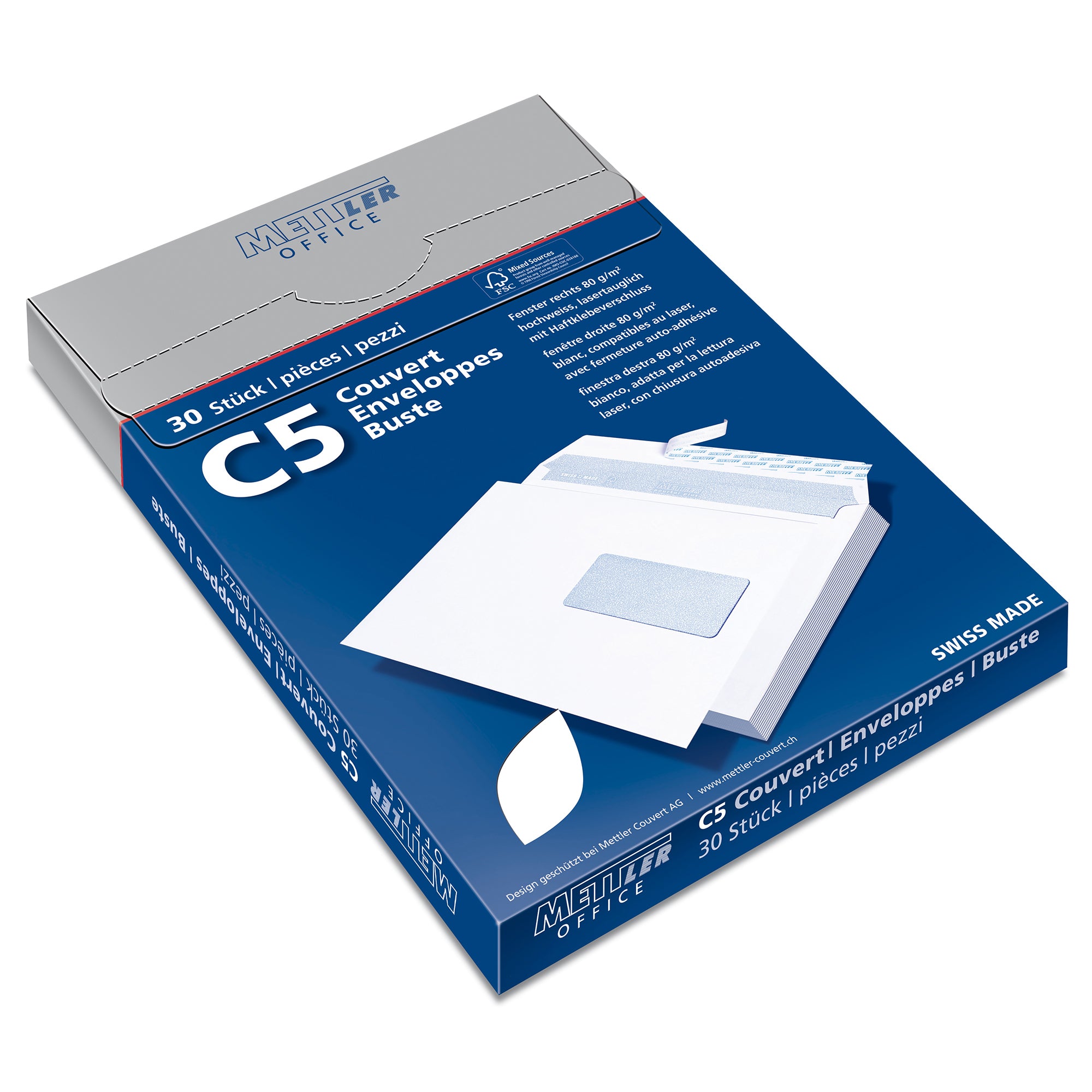 METTLER Envelope fenêtre droit C5 8064-100-S30 100g, blanc, colle 30 pcs