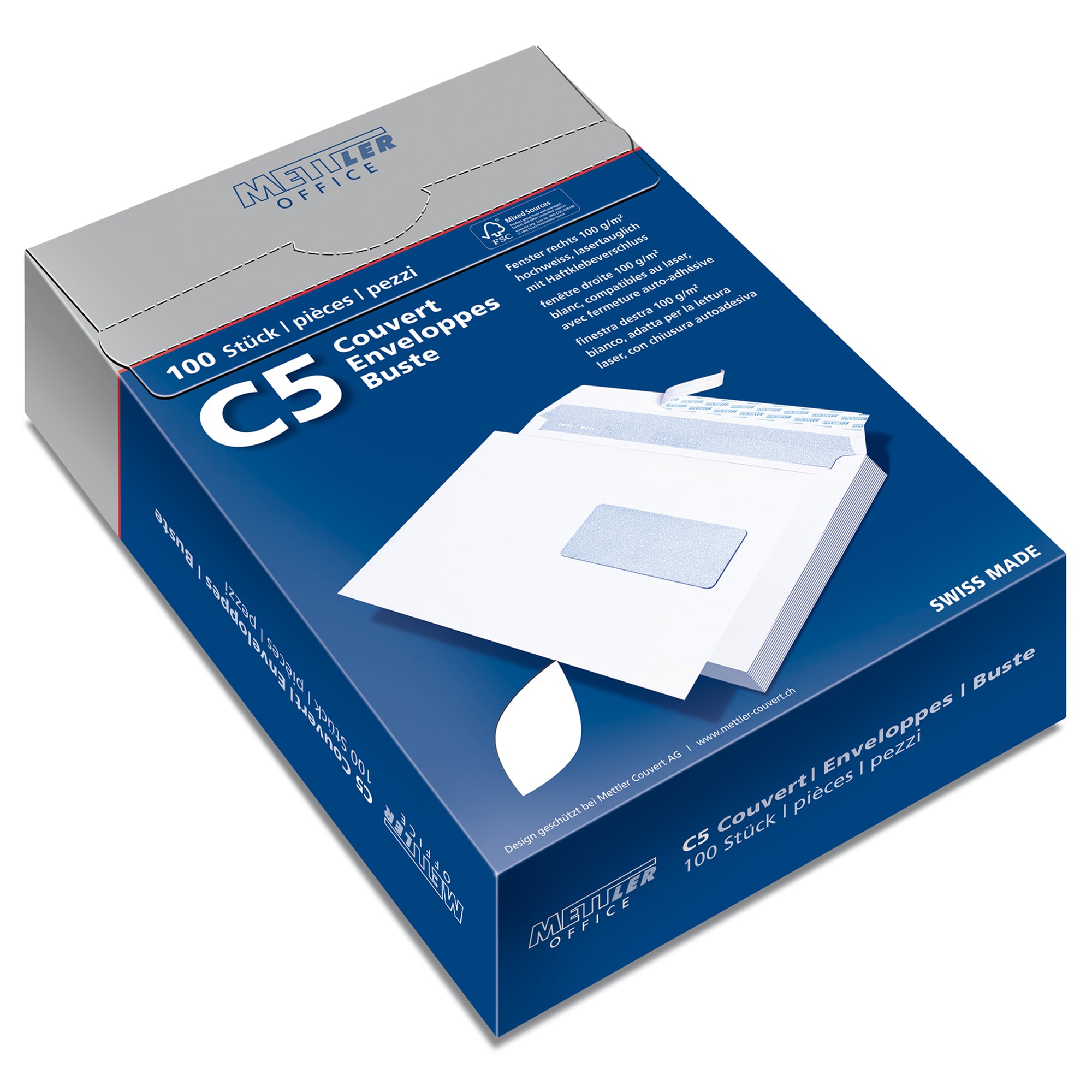 METTLER Envelope fenêtre droit C5 8064-100S100 100g, blanc, colle 100 pcs.