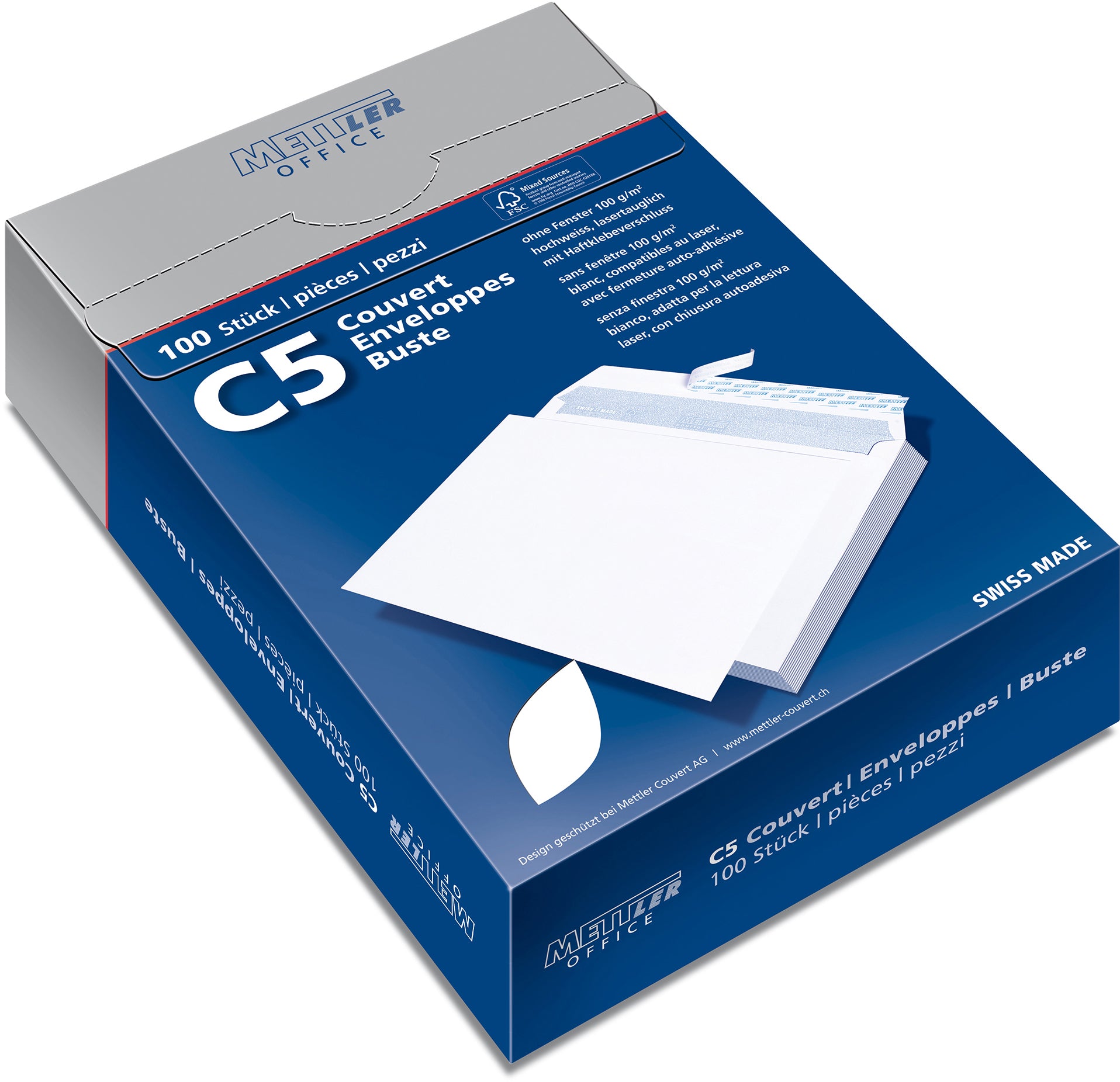 METTLER Enveloppe fenêtre gauche C5 8245 100, recyclé blanc 500 pcs.