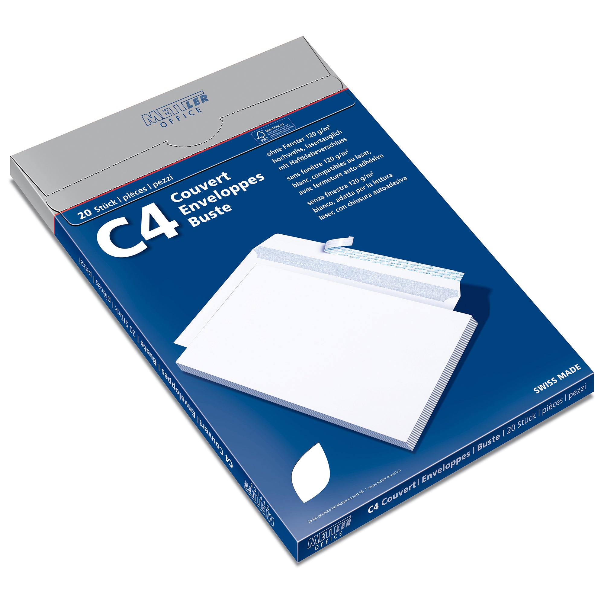 METTLER Envelope fenêtre gauche C4 9065-120-S20 120g,blanc,colle 20 pcs.