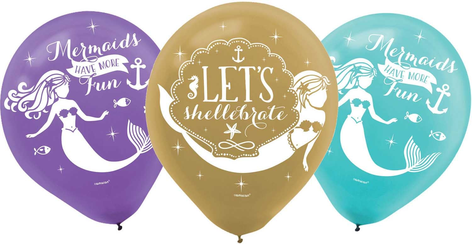 NEUTRAL Balloons Mermaid 6 pcs. 9905202 violet, or, bleu 27.5cm