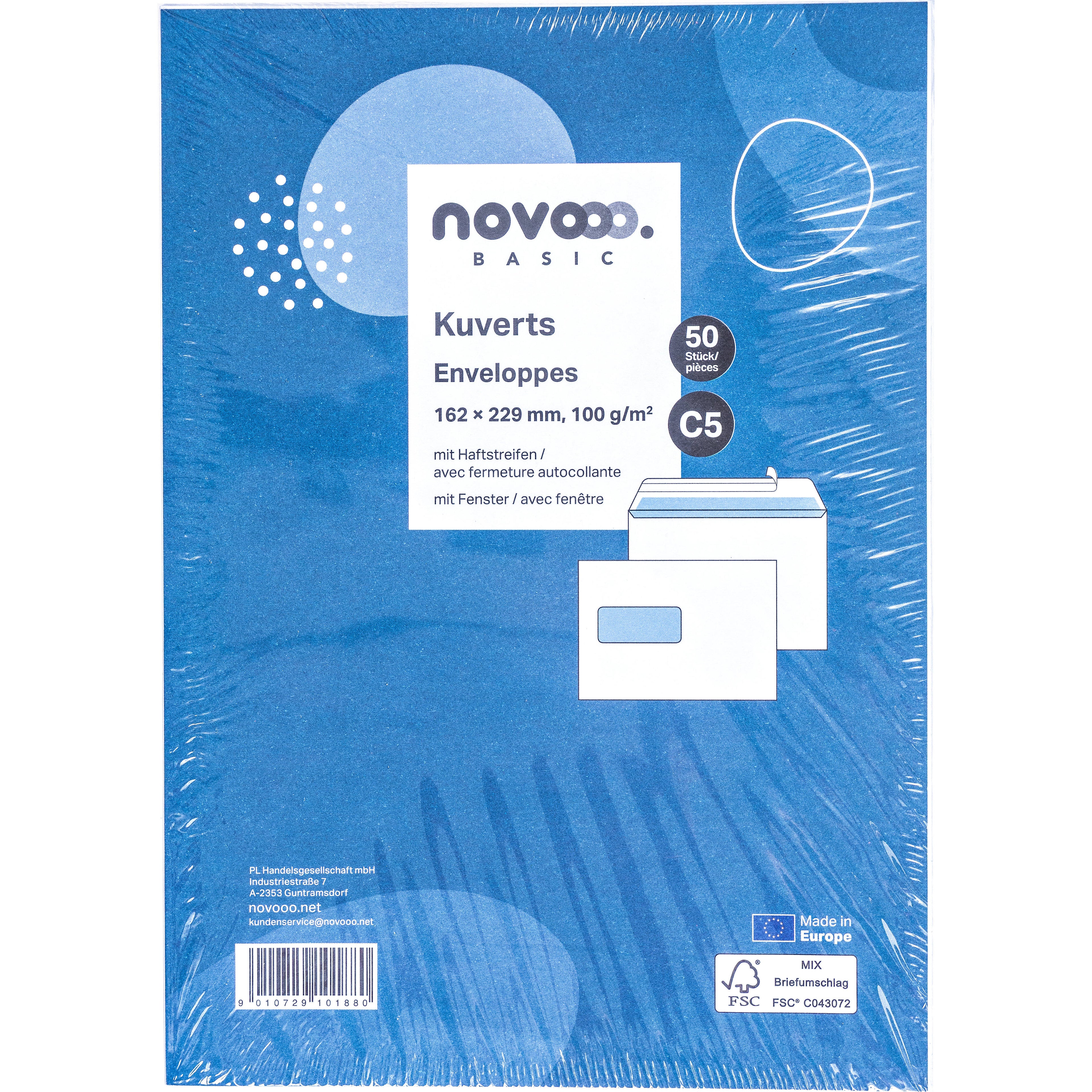 NOVOOO Enveloppe a/fenêtre gauche C5 731514 100g, blanc 50 pièces