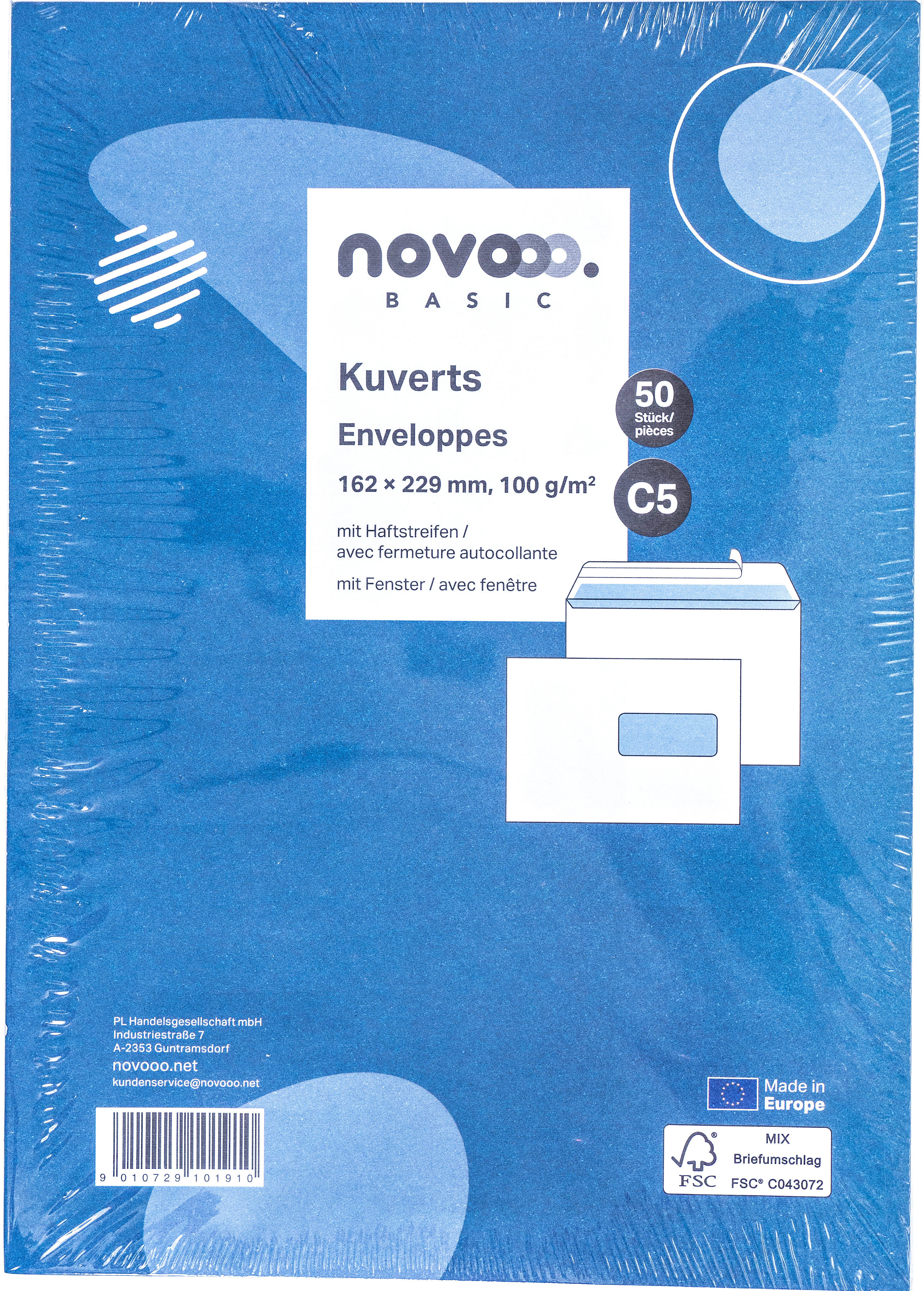 NOVOOO Enveloppe a/fenêtre droit C5 731515 100g, blanc 50 pièces