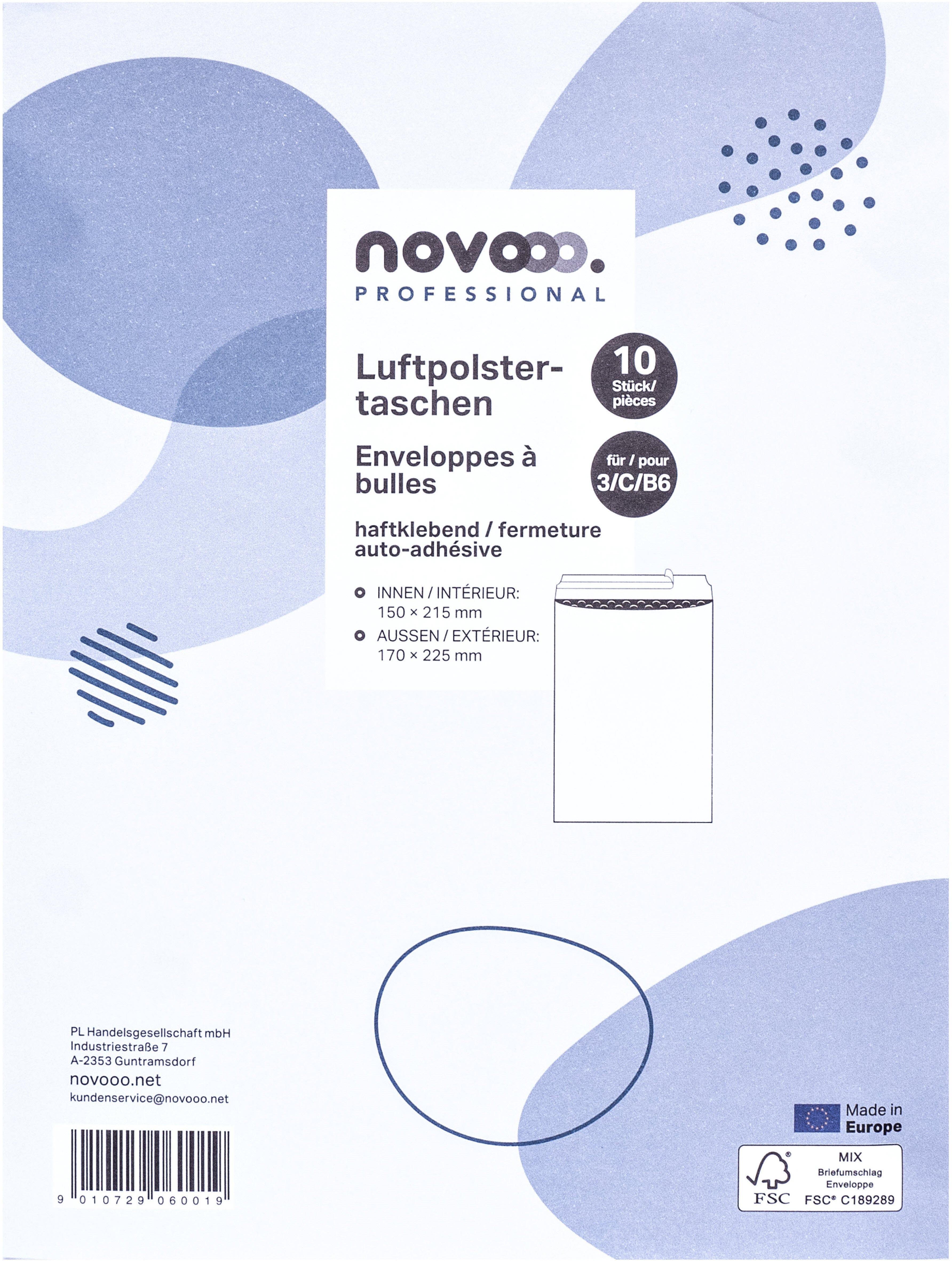 NOVOOO Enveloppe molleton Gr.3 E-1712135 blanc, 170x225mm 10 pièces
