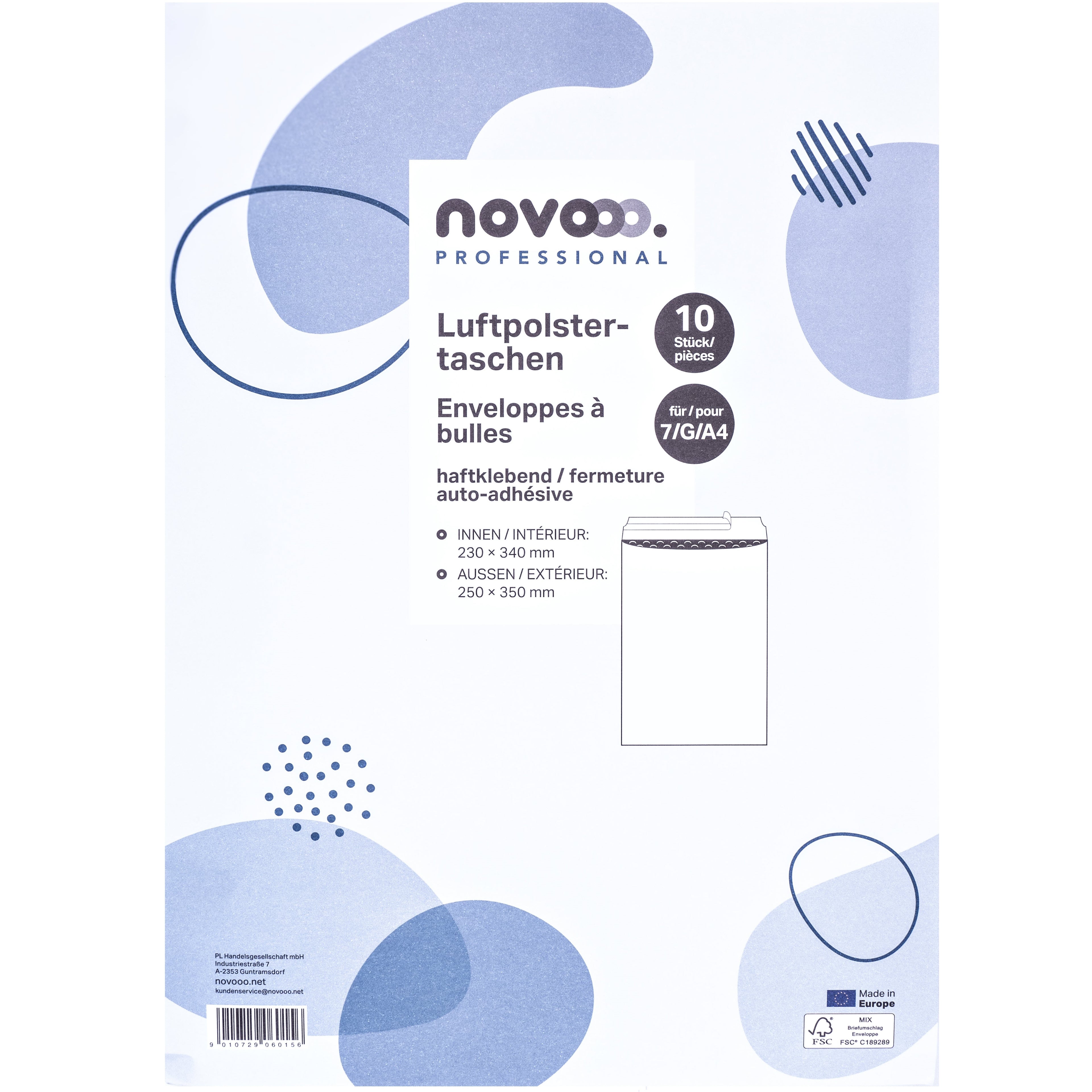 NOVOOO Enveloppe molleton Gr.7 E-1712142 blanc, 250x350mm 10 pièces