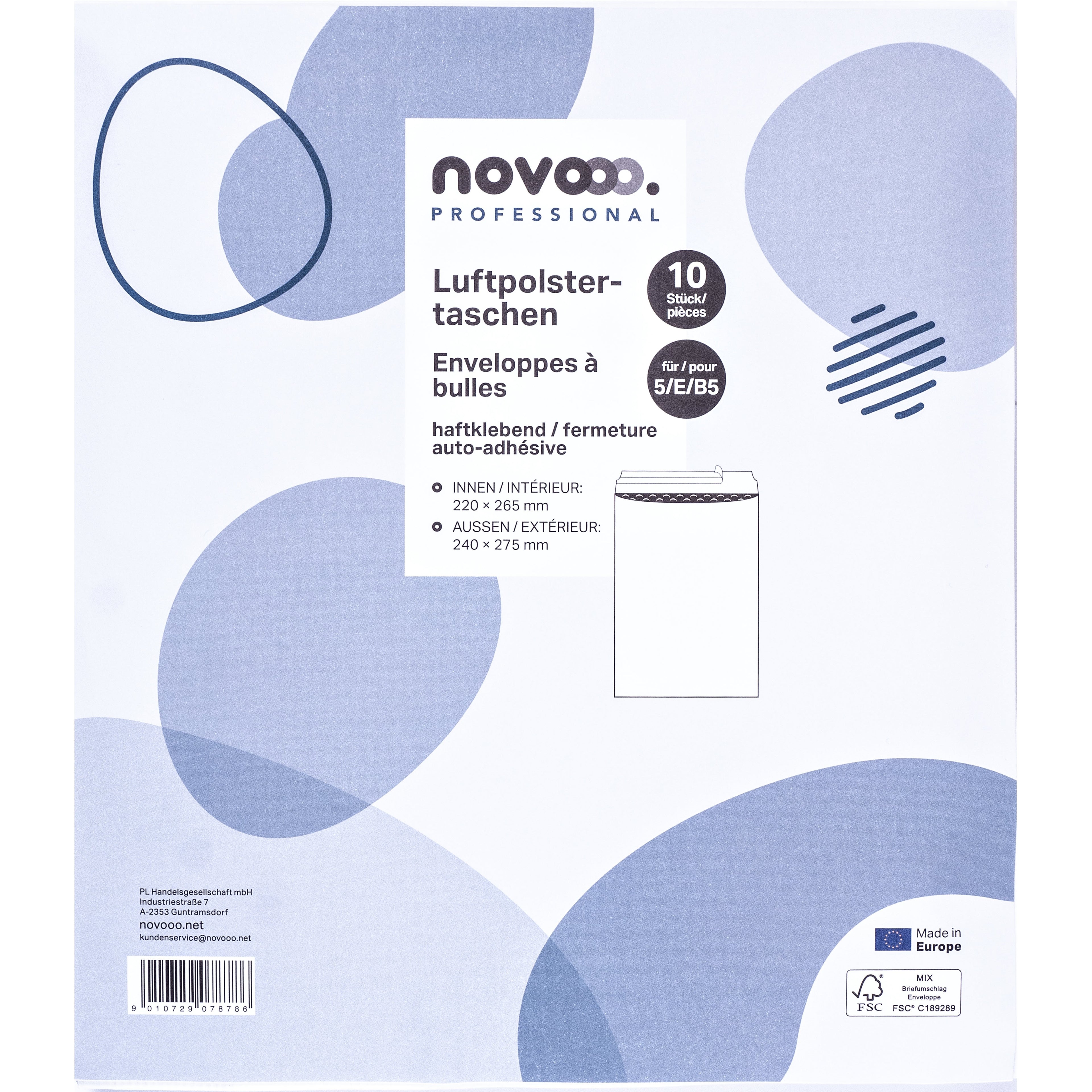 NOVOOO Enveloppe molleton Gr.5 E-1712149 blanc, 240x270mm 10 pièces