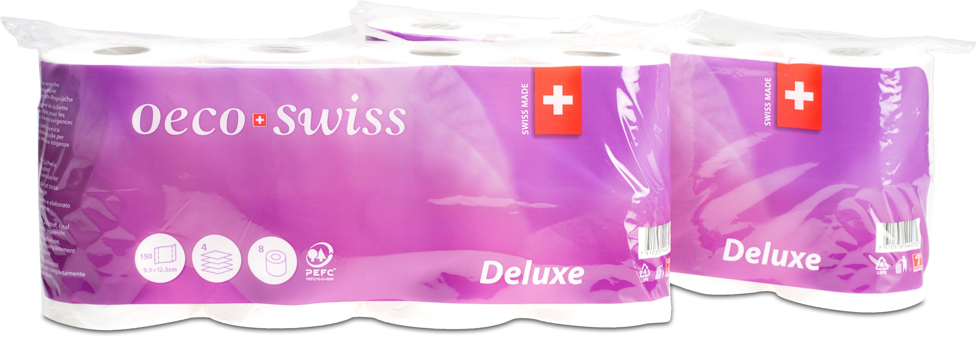 OECO SWISS Papier de toilette Deluxe 1584403 4 plis, 8 roul. à 150 flls.