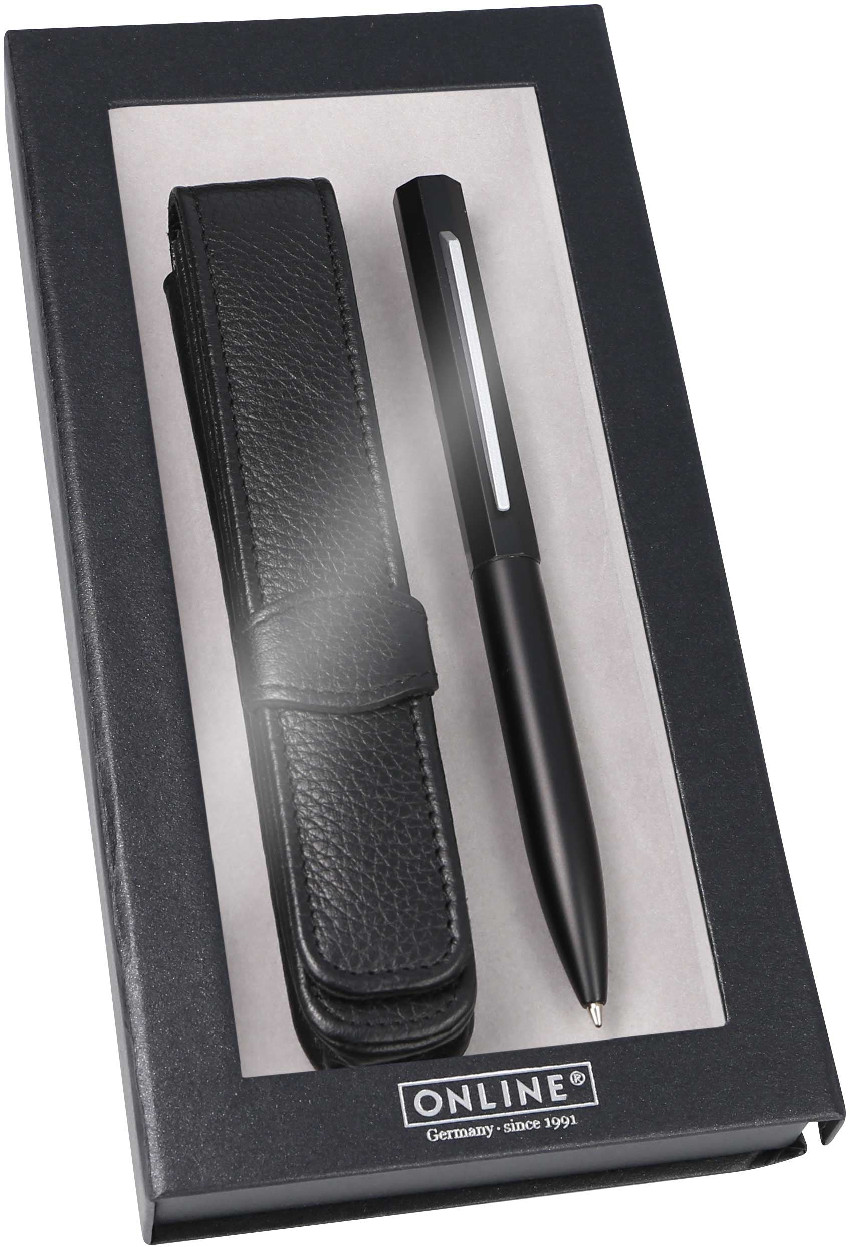 ONLINE Set Stylo a bille Octopen 34689 noir, Etui en cuire