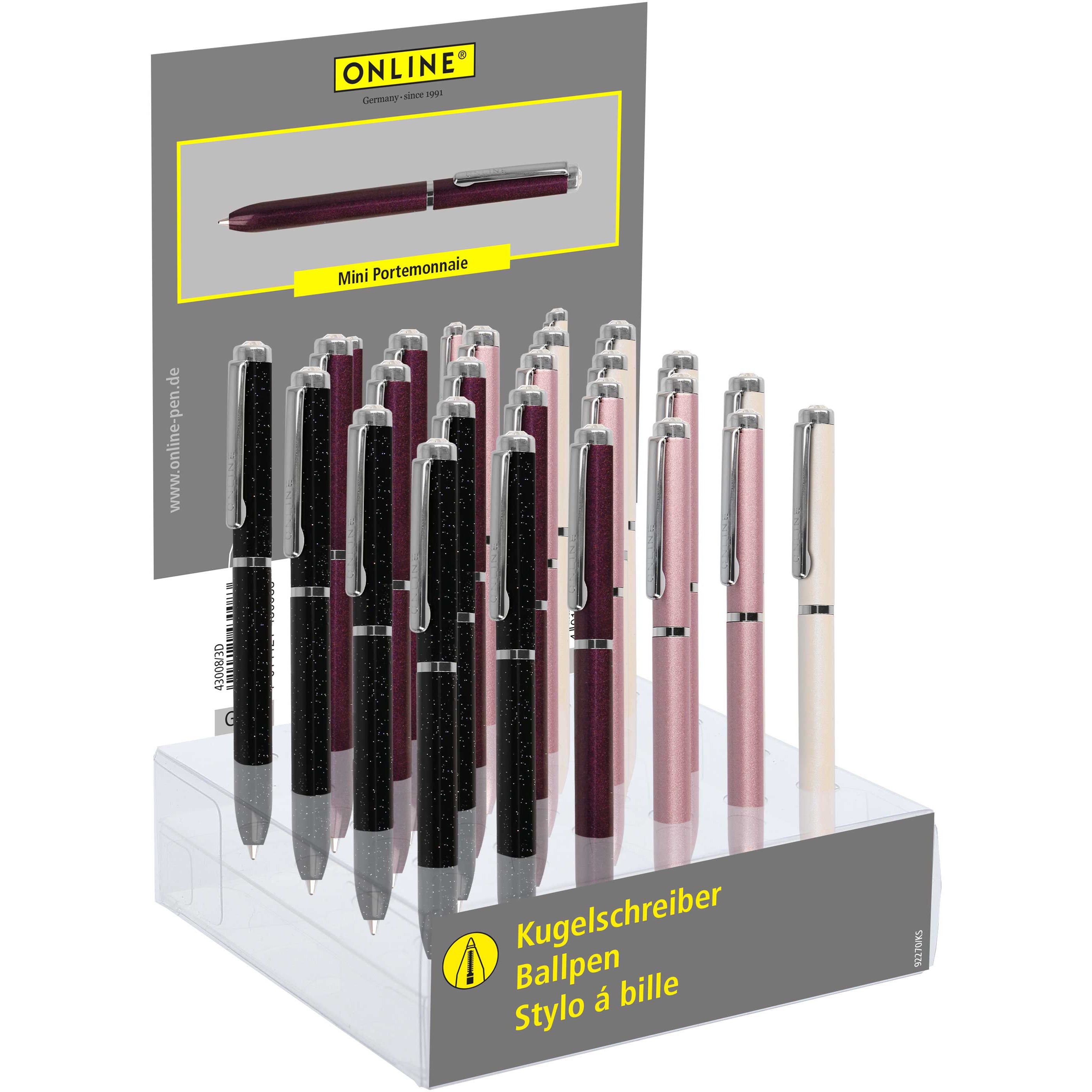 ONLINE Display Stylo à bille Crystal 43041/24 Mini Portemonnaie, M 24 pièces